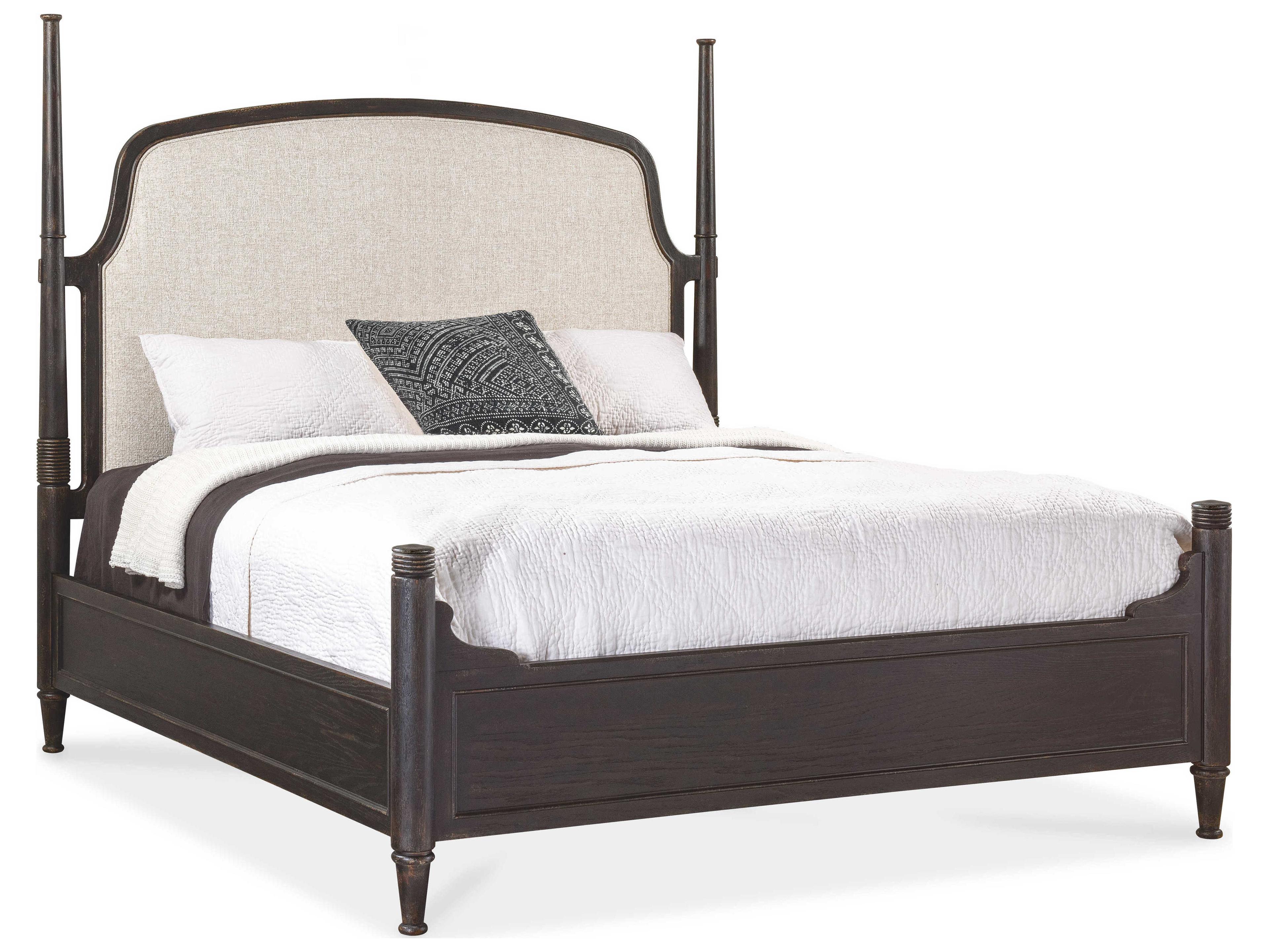 Luxecor Heritage Brown Beige Oak Wood Upholstered California King Four Poster Bed