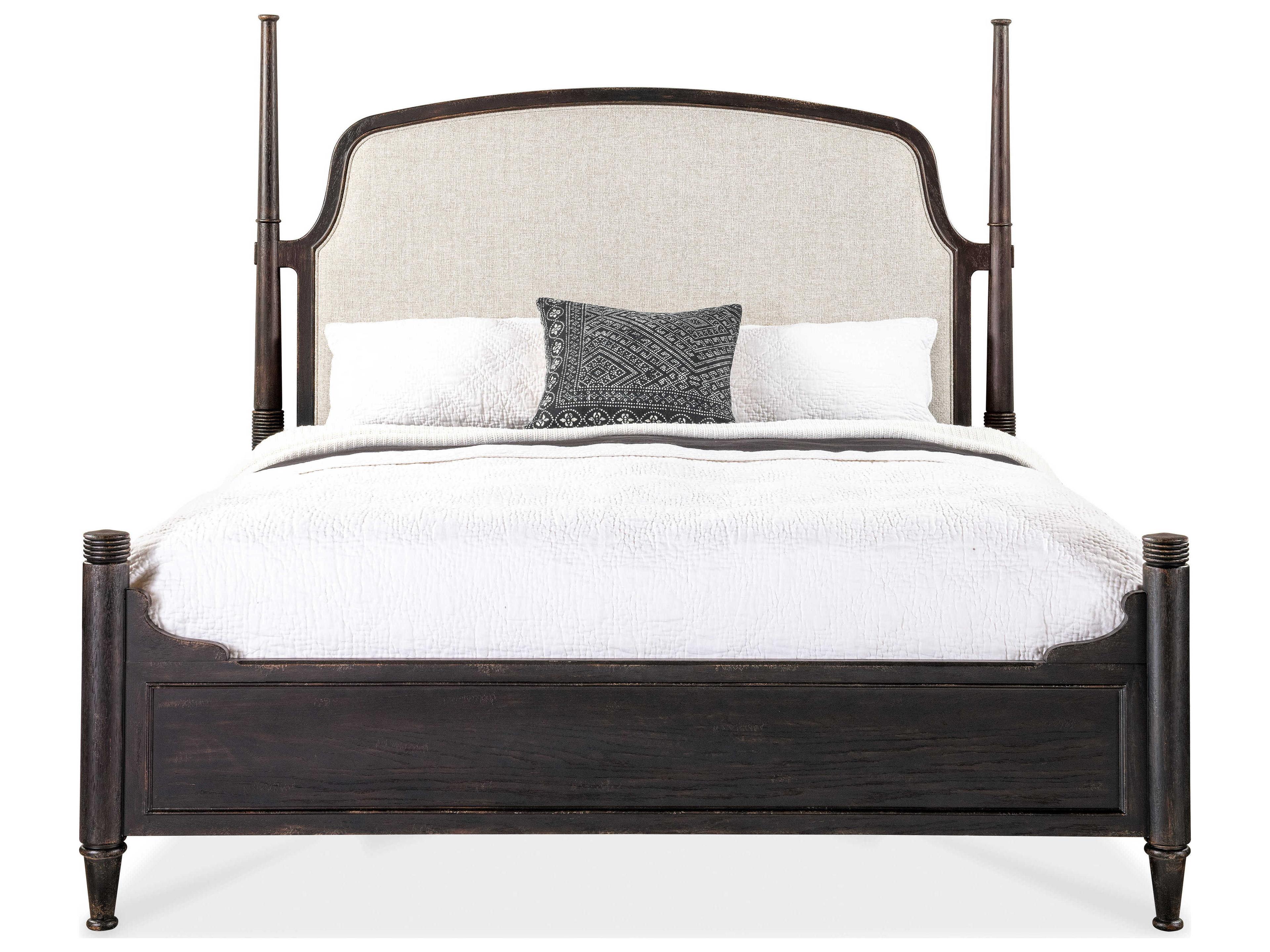 Luxecor Heritage Brown Beige Oak Wood Upholstered California King Four Poster Bed