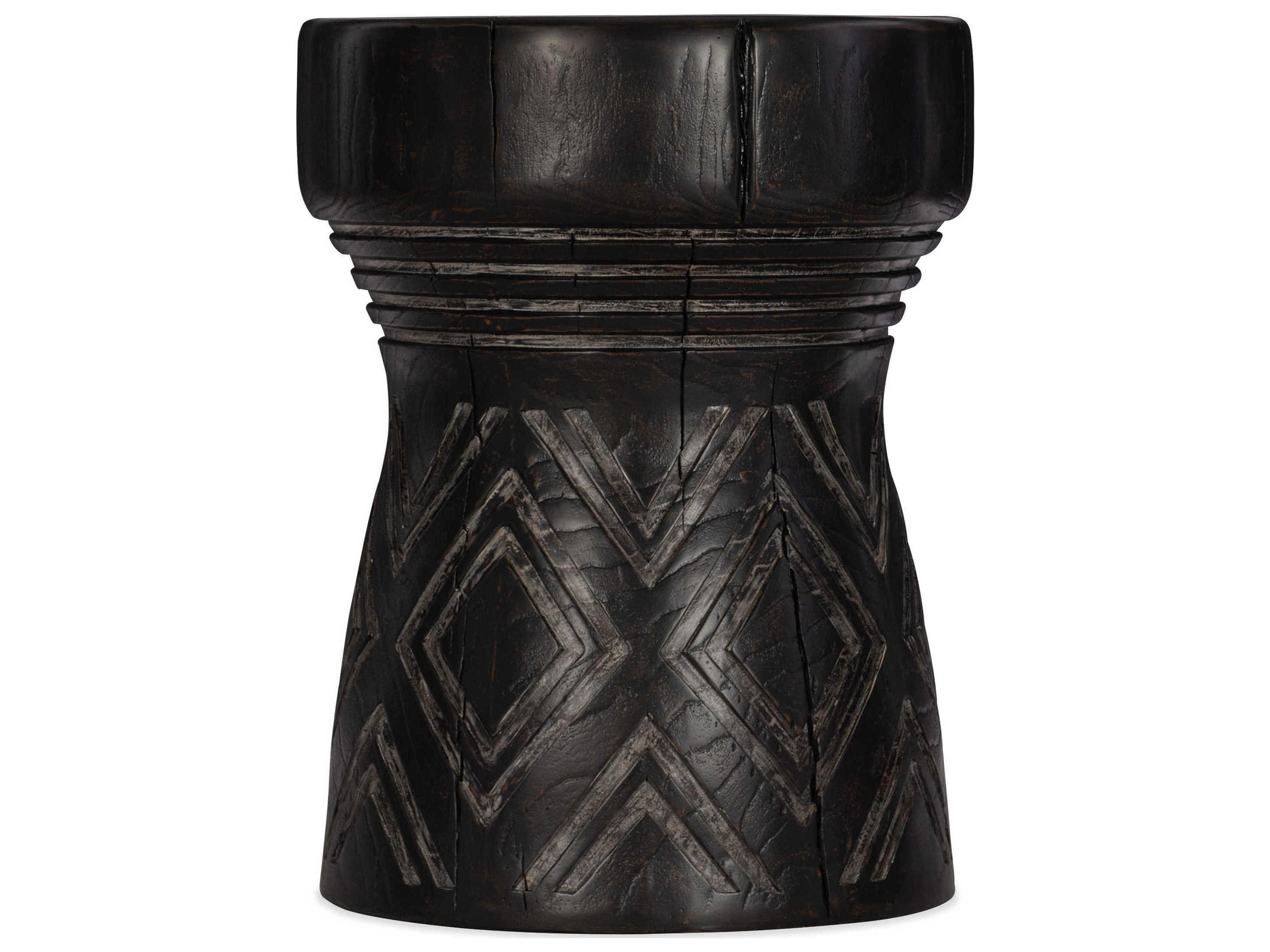 Commerce And Market Carved Stump Round Resin Black End Table