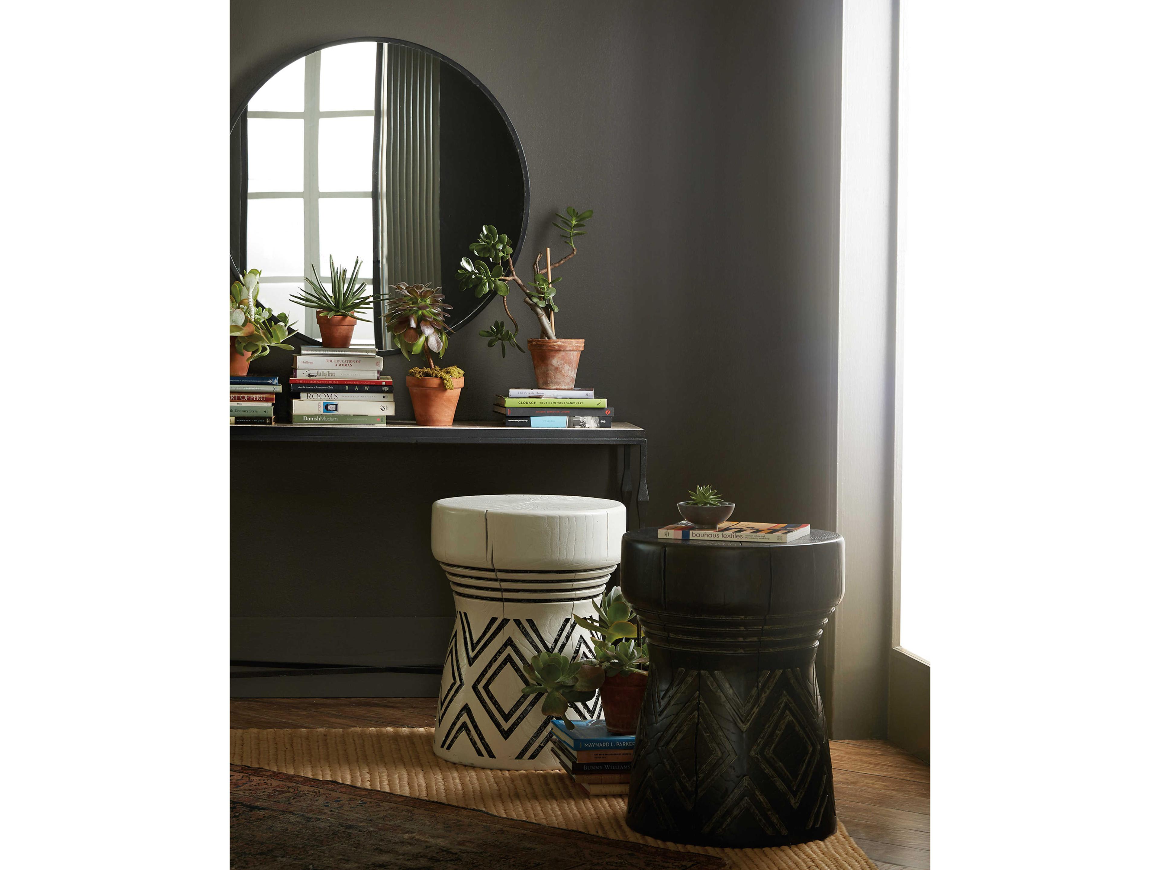 Hooker Furniture Commerce And Market Carved Stump Round Resin White End Table