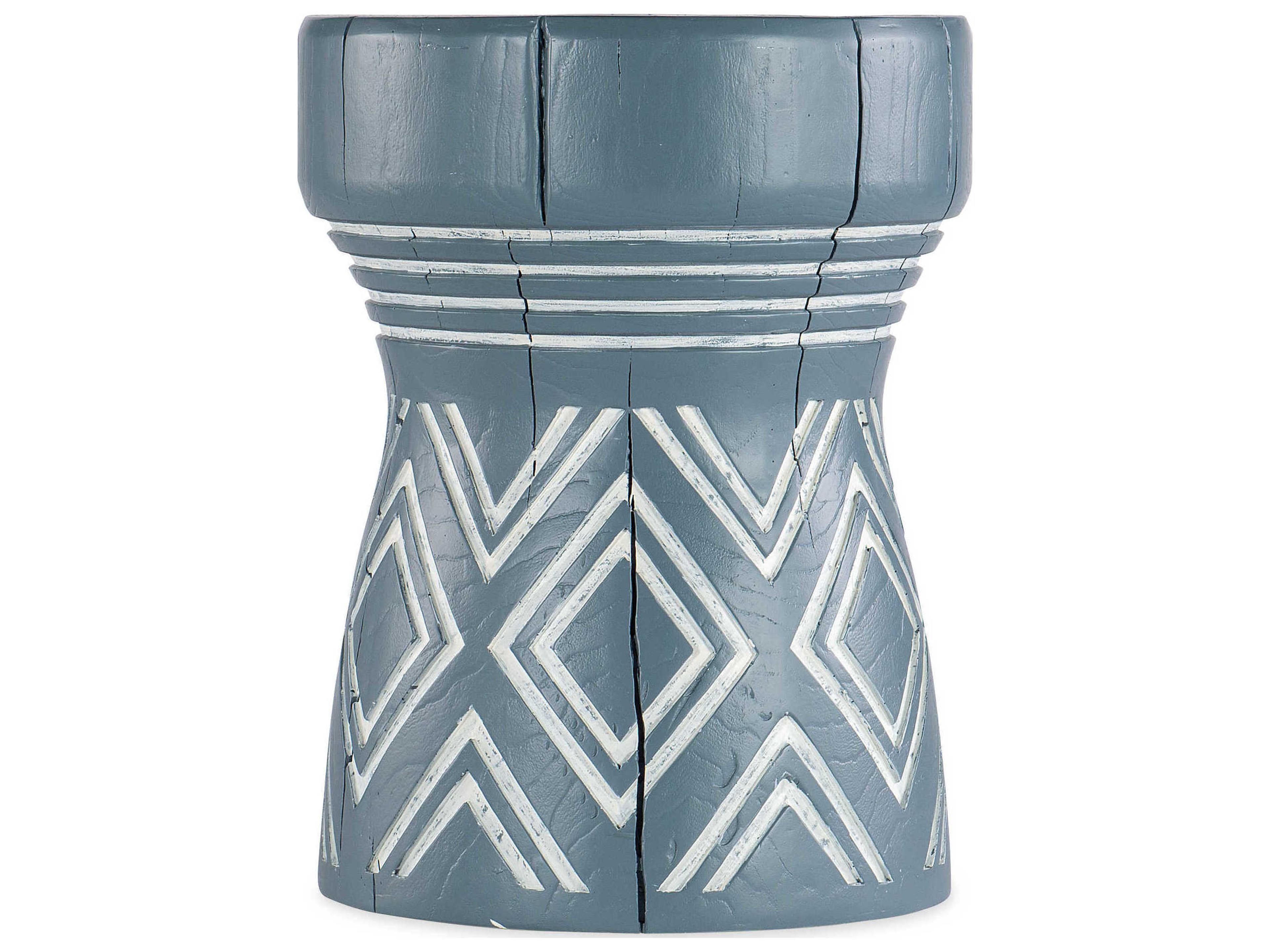 Hooker Furniture Commerce And Market Carved Stump Round Resin Blue White End Table
