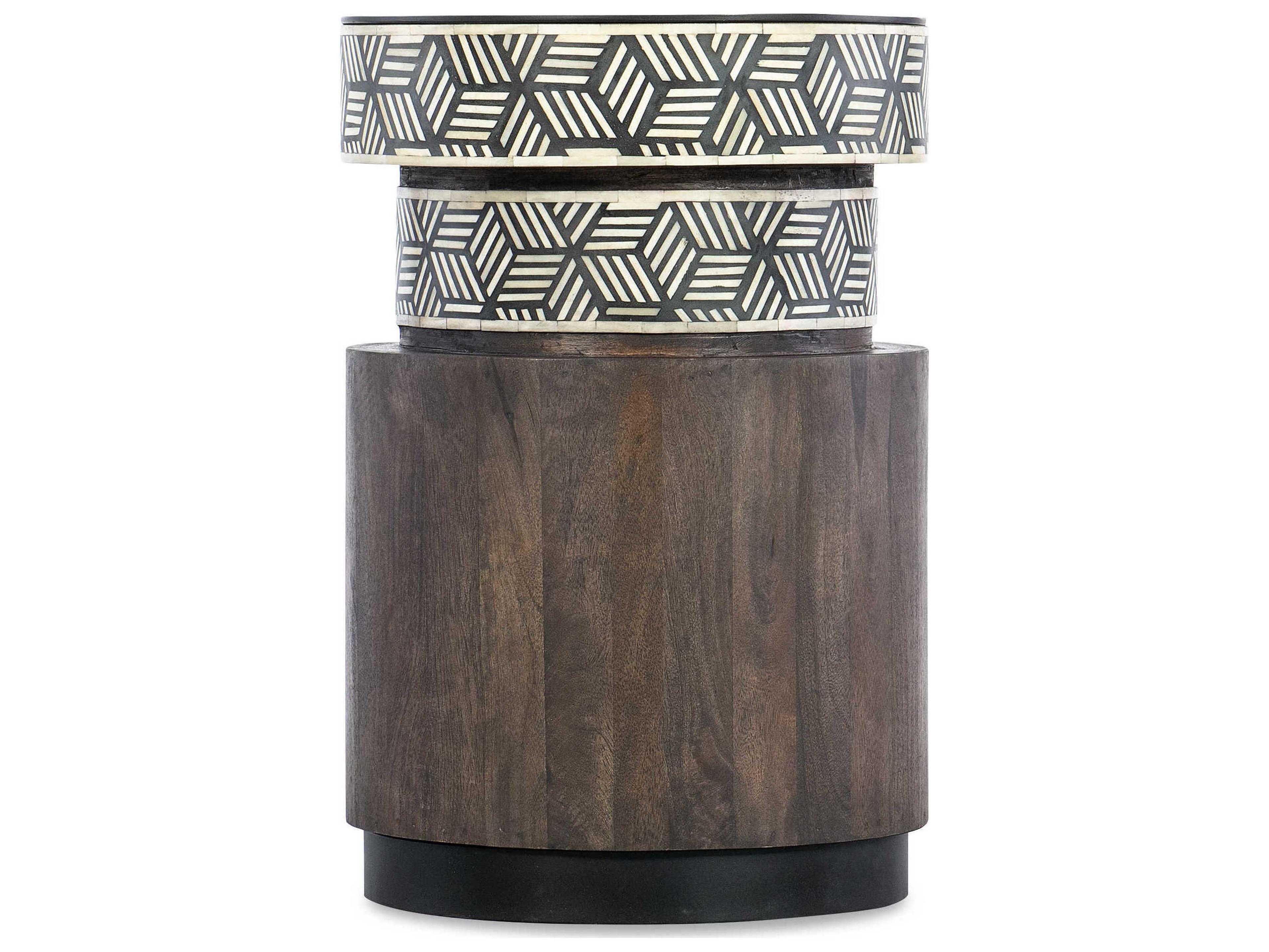 Commerce and Market Vector Round Stone Black And White Dark Brown End Table