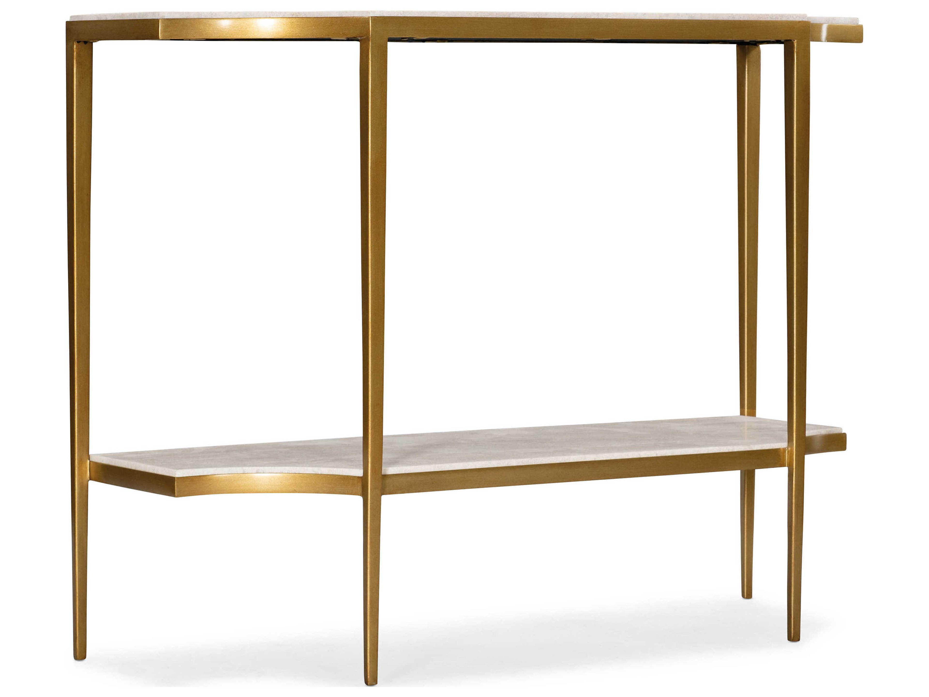 Commerce And Market Demilune White Travertine Stone Gold Console Table