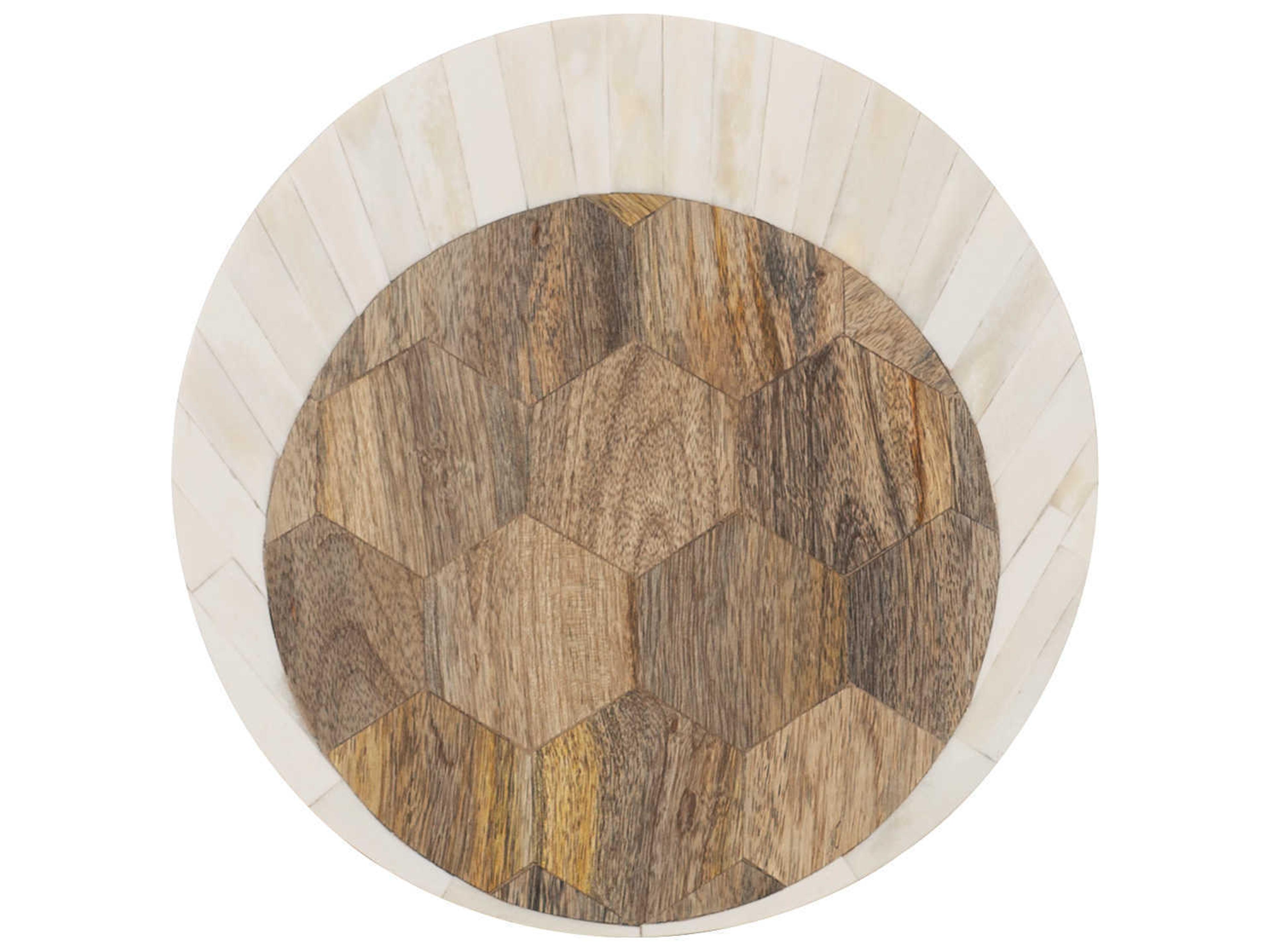 Luxecor Heritage Martini Round Stone Natural Bone Gold End Table