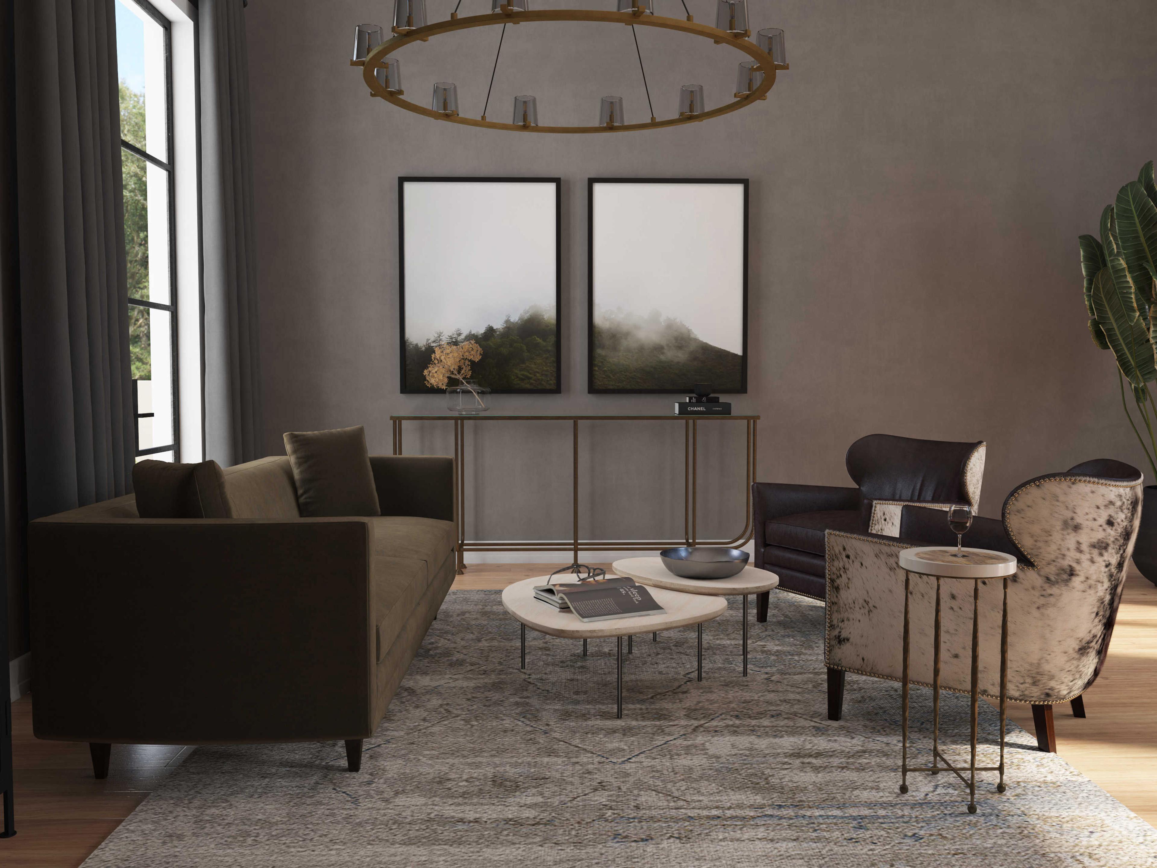 Luxecor Heritage Martini Round Stone Natural Bone Gold End Table