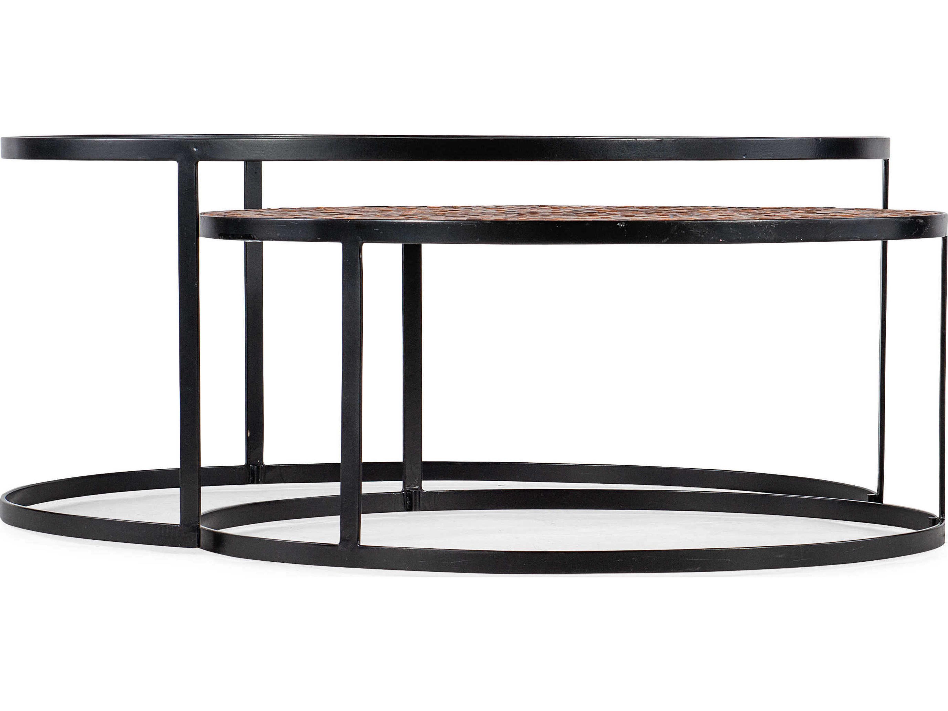 Heritage Chatham Nesting Round Glass Natural Wood Black Cocktail Table