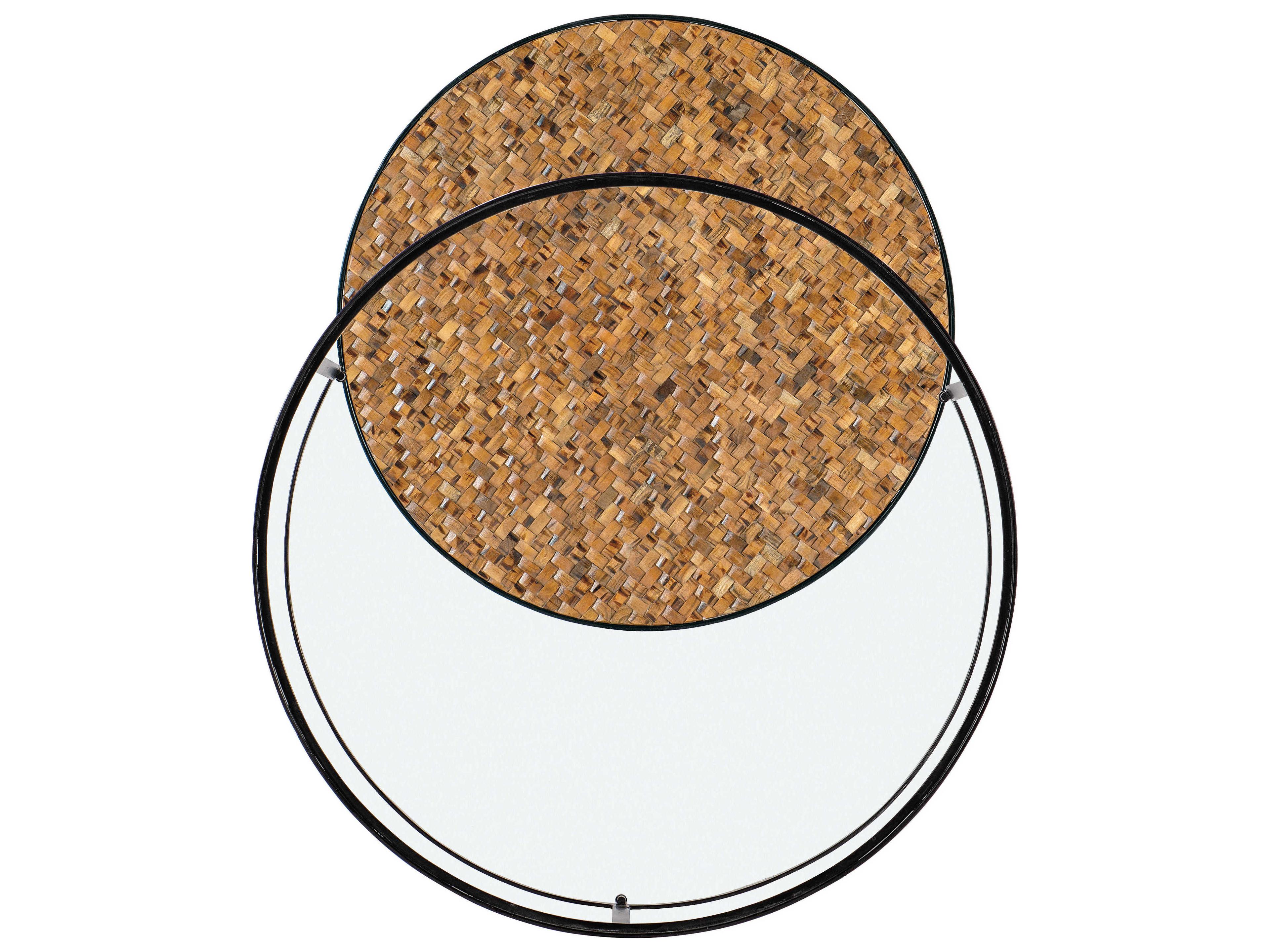 Luxecor Heritage Chatham Nesting Round Glass Natural Wood Black Cocktail Table