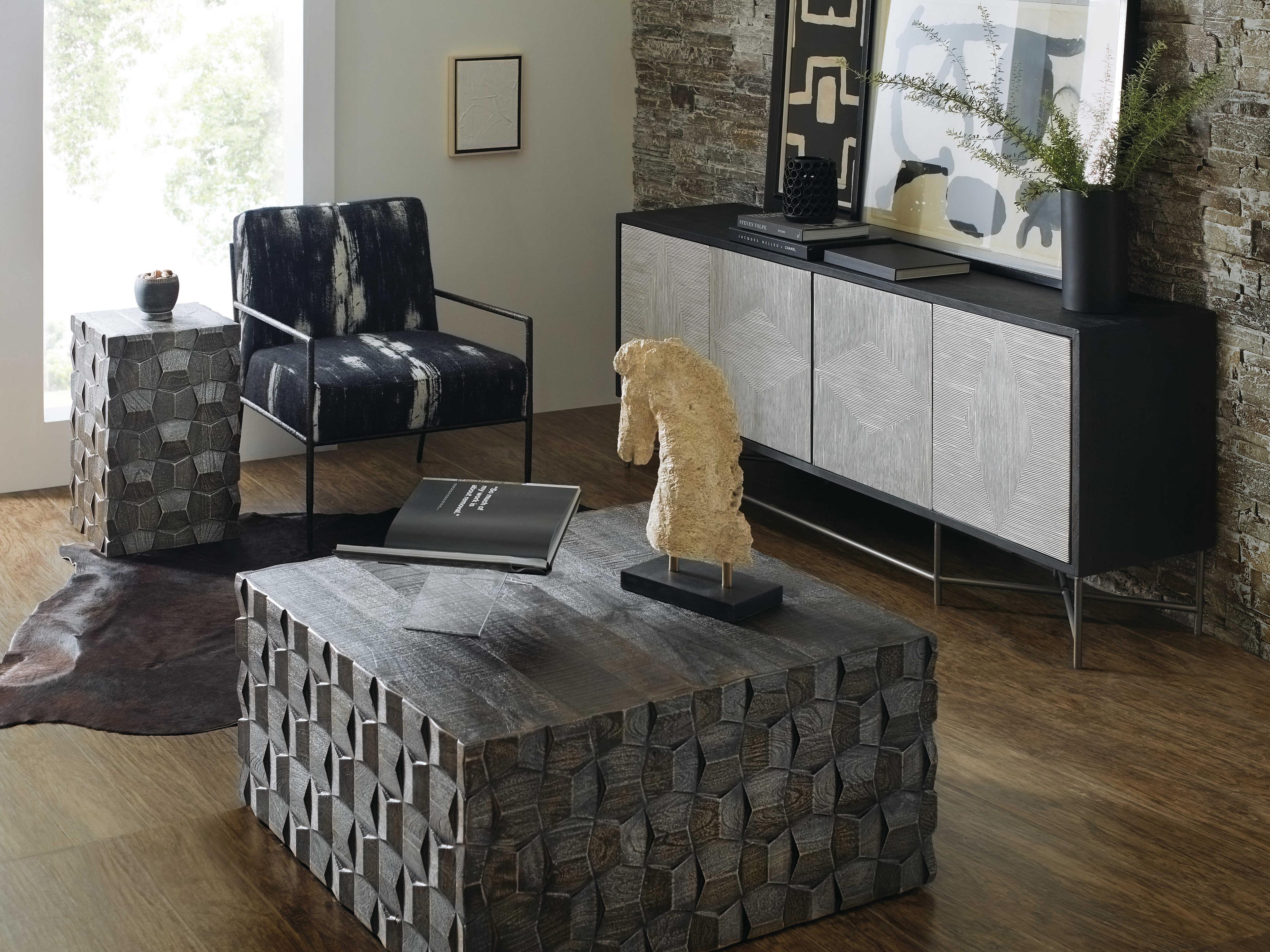 Hooker Furniture Commerce and Market Chiseling Square Wood Black Cocktail Table