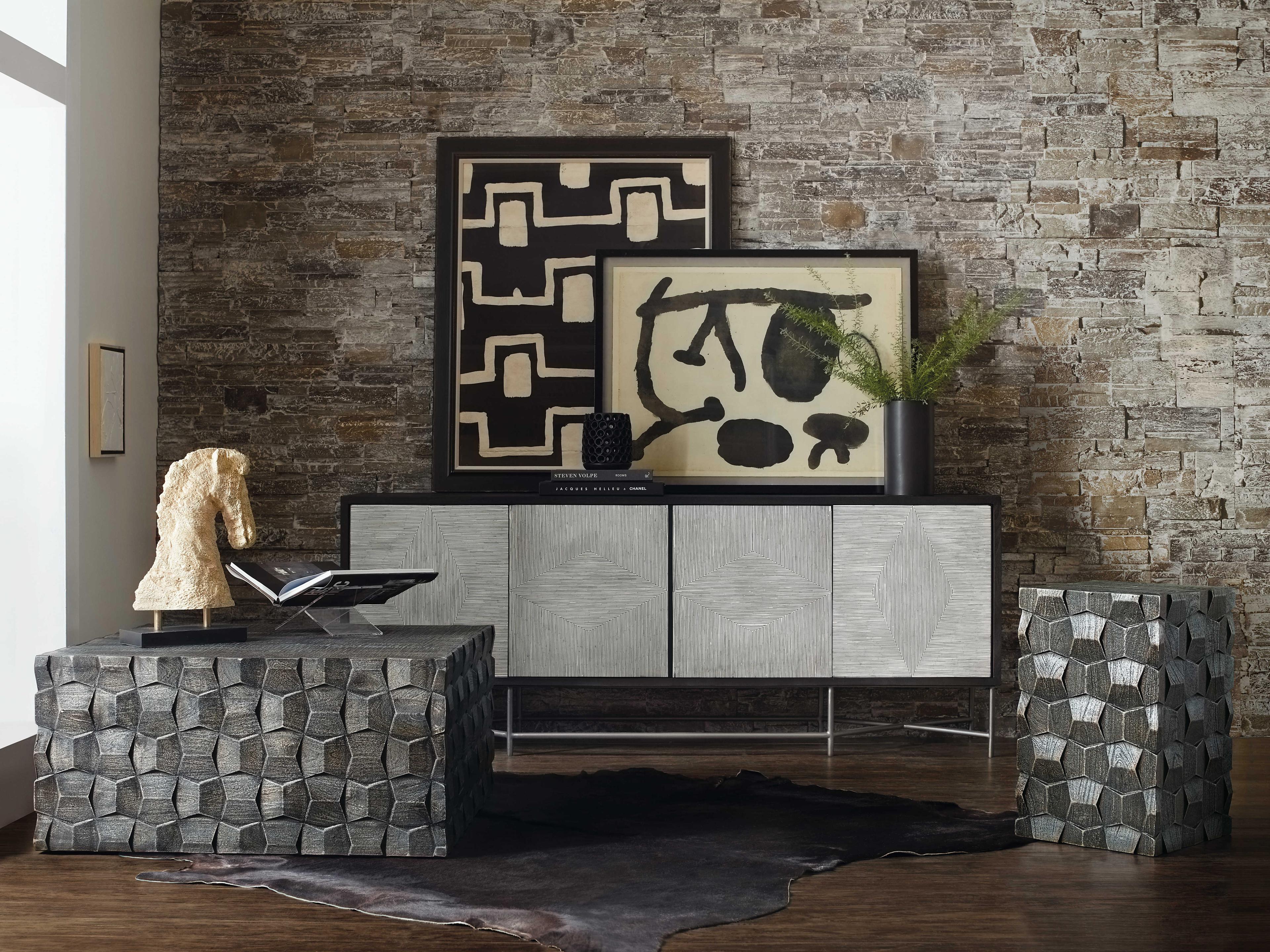 Hooker Furniture Commerce and Market Chiseling Square Wood Black Cocktail Table