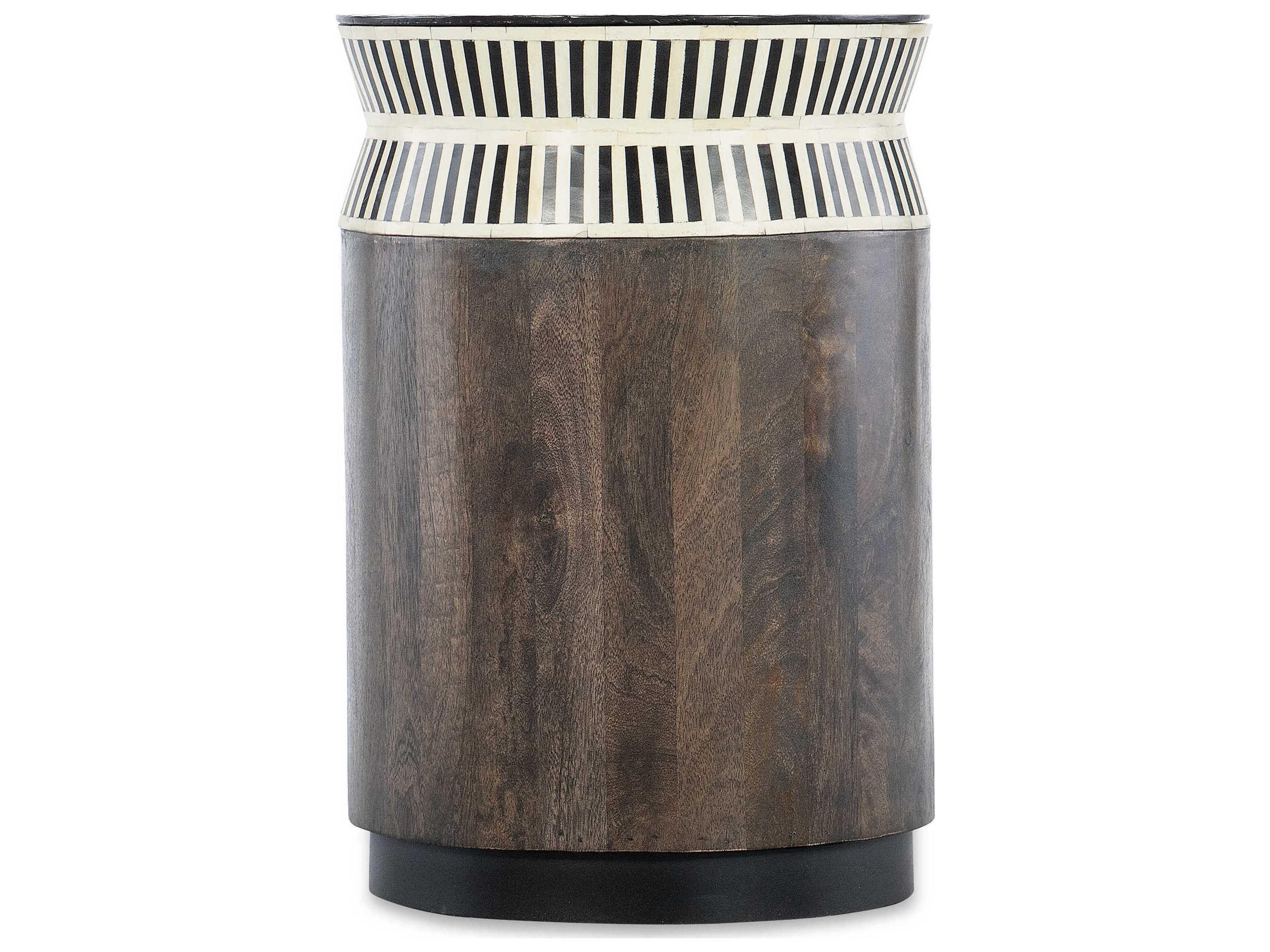 Commerce and Market Jacobs Ladder Round Stone Black And White Natural Dark Wood End Table