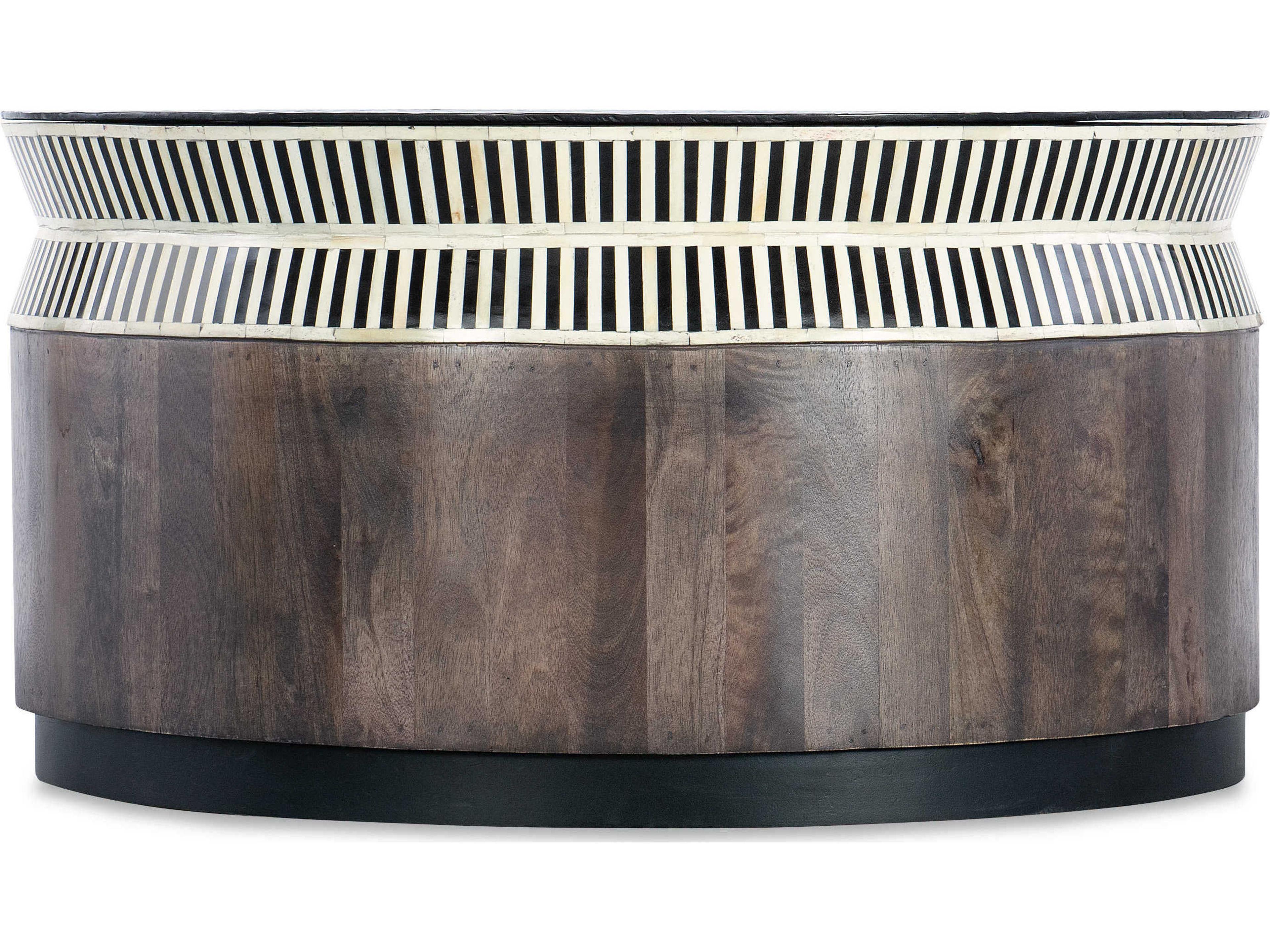 Commerce and Market Jacoba Ladder Round Stone Black And White Natural Dark Wood Cocktail Table