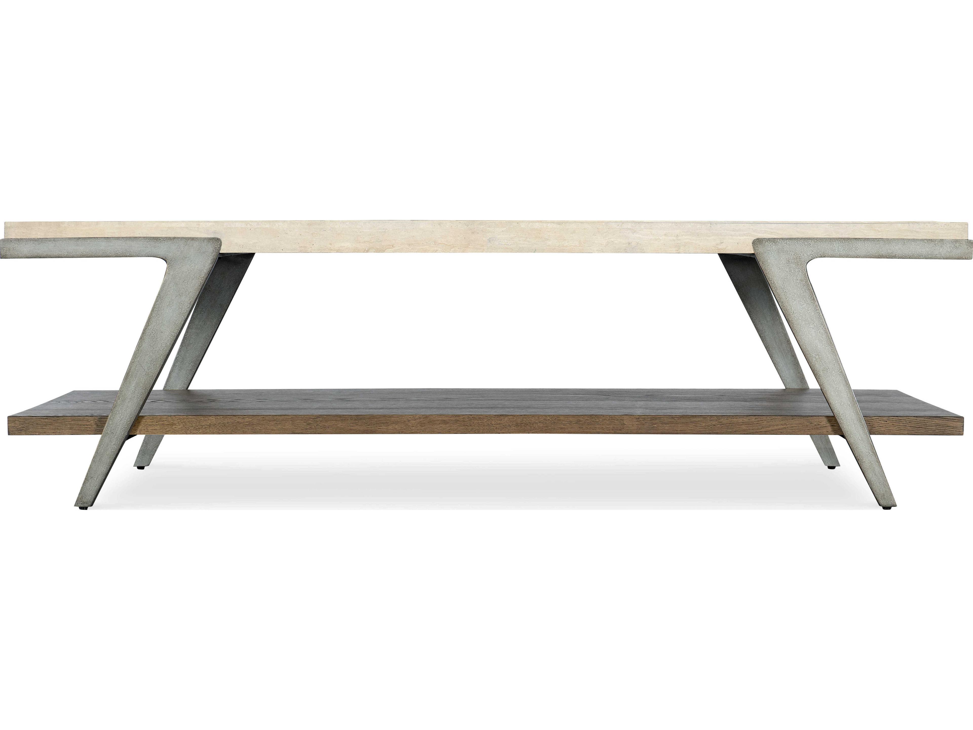 Hooker Furniture Commerce and Market Boomerang Rectangular Cream Travertine Marble Natural Gray Cocktail Table
