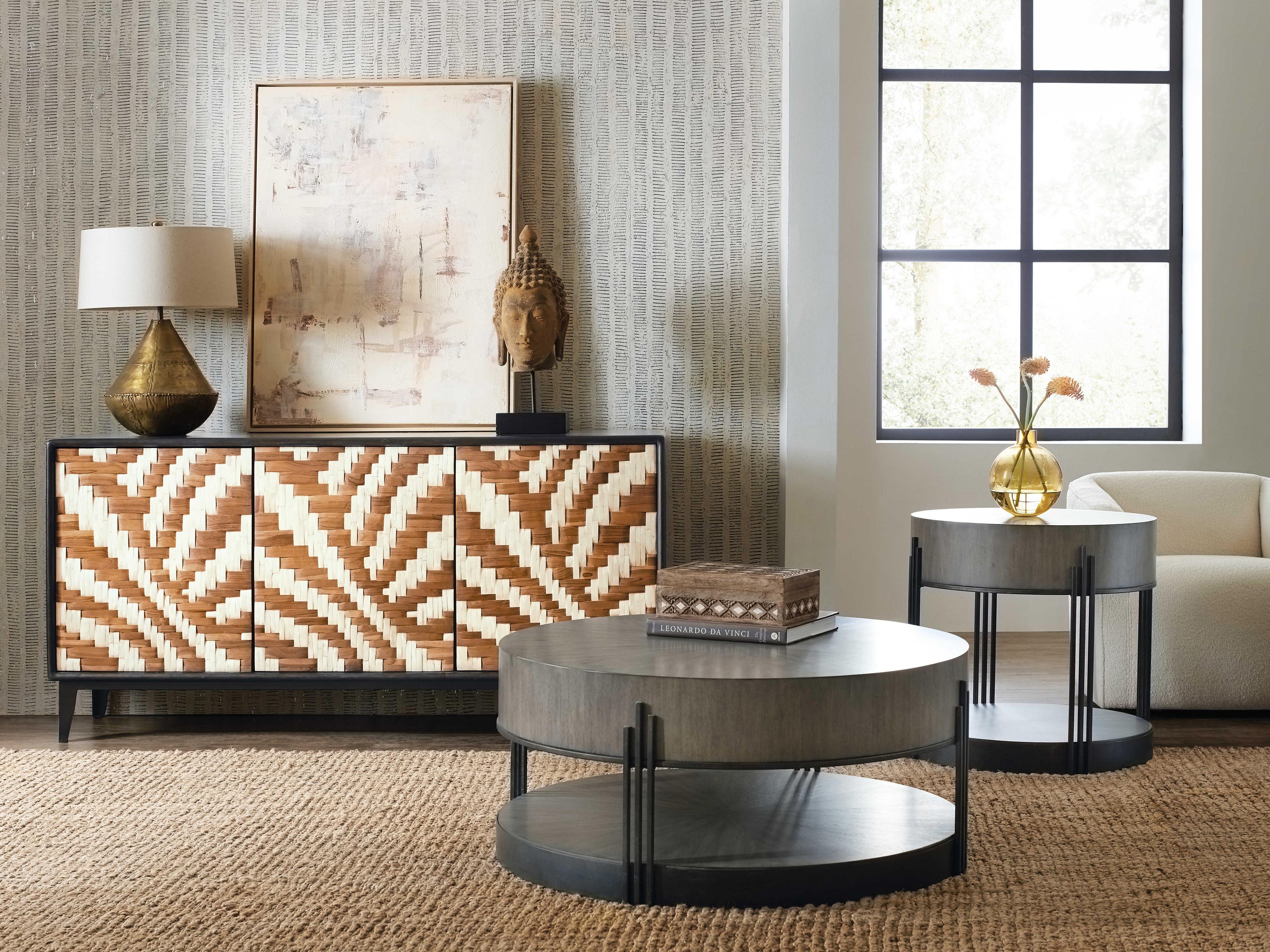 Hooker Furniture Commerce and Market Skyline Round Wood Dark Brown Bronze Cocktail Table