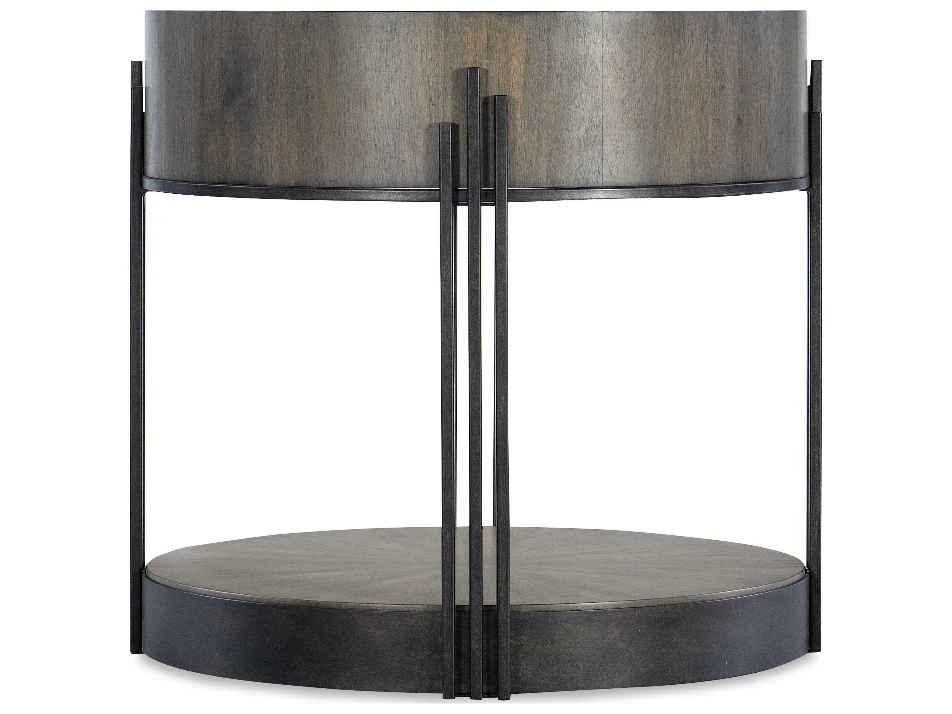 Luxecor Commerce and Market Skyline Round Wood Dark Brown Bronze End Table
