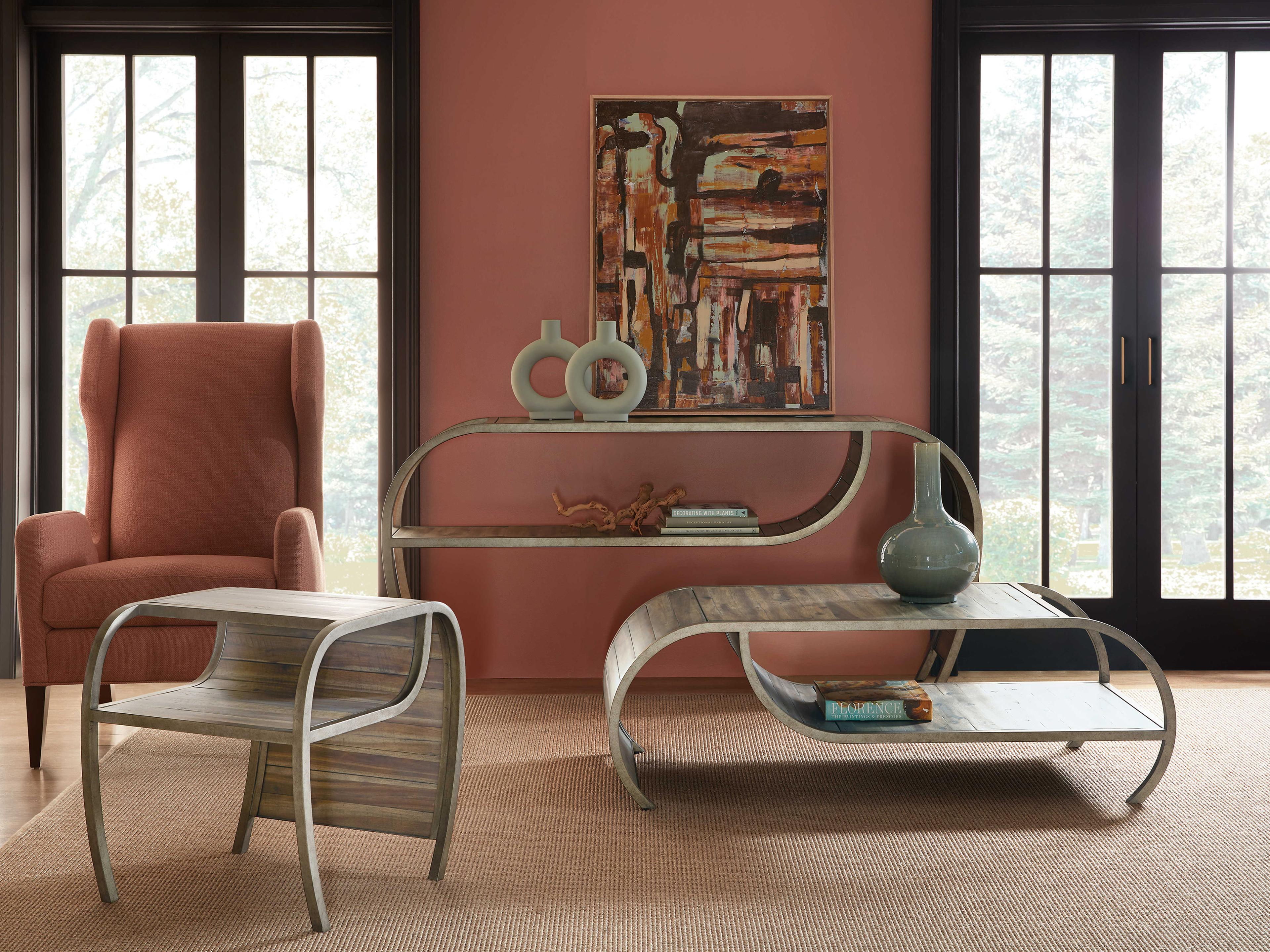 Hooker Furniture Commerce And Market Open Ended Rectangular Wood Cocktail Table