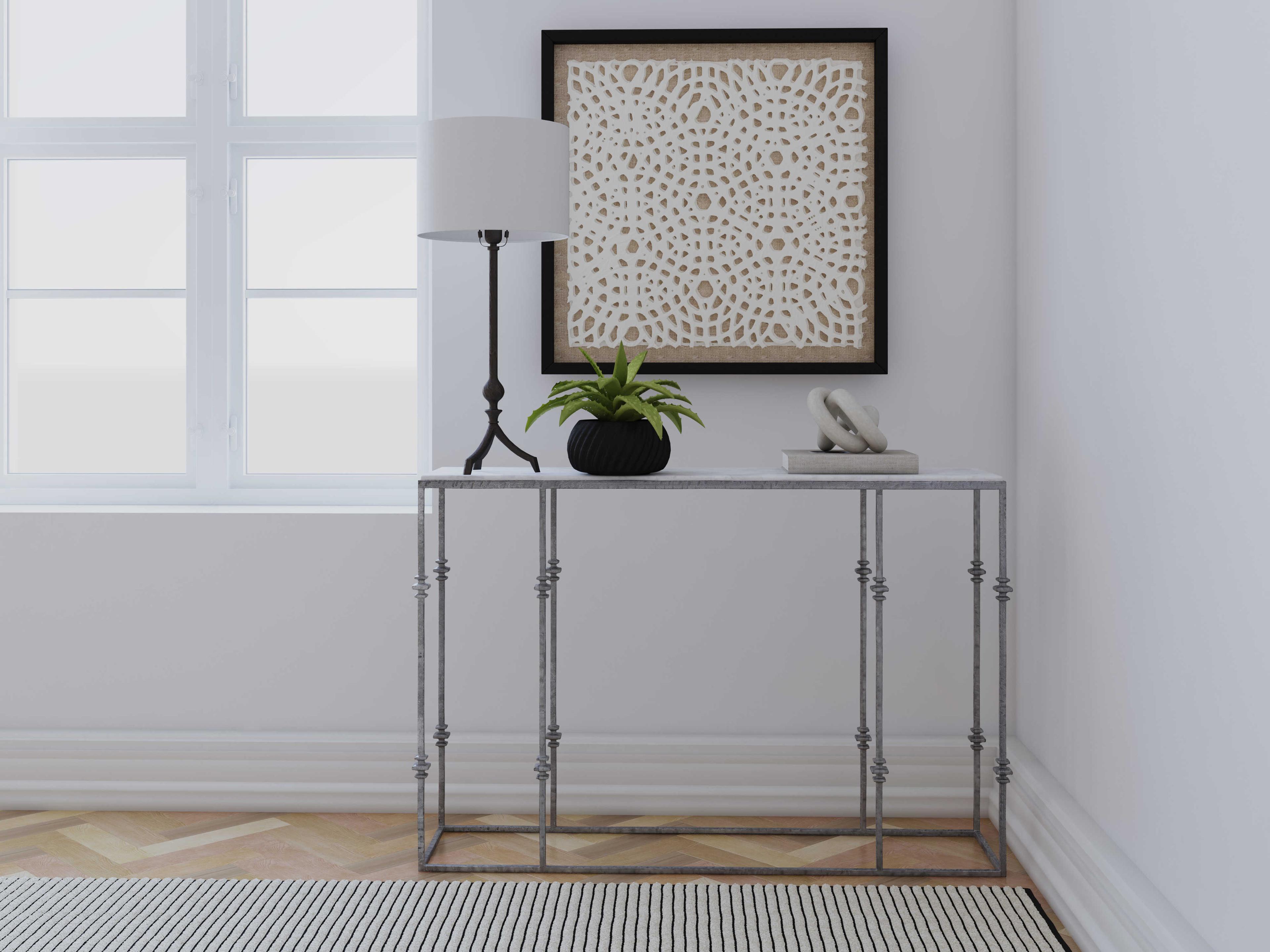 Luxecor Heritage Rectangular Stone White Travertine Gray Console Table