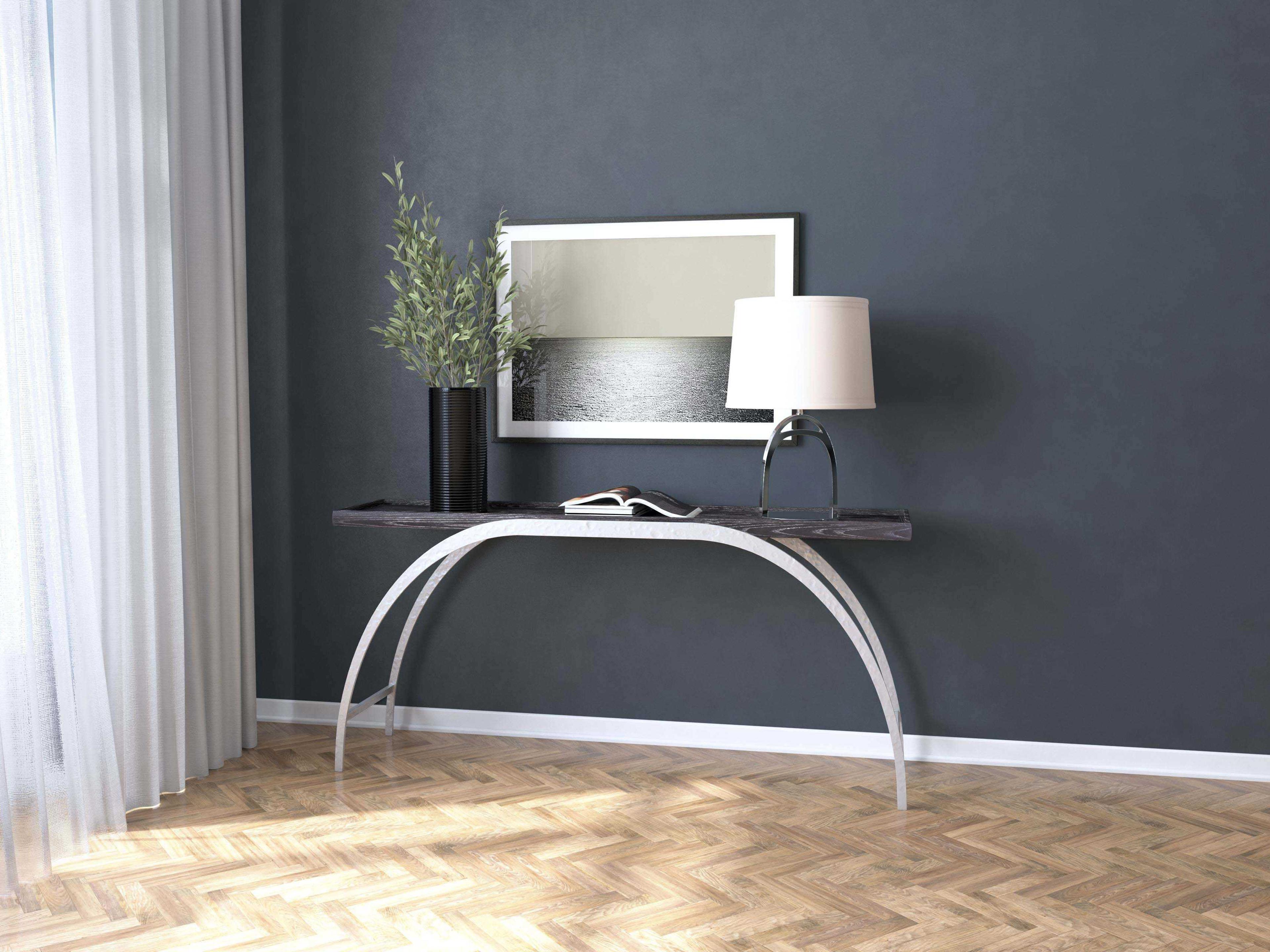 Luxecor Heritage Rectangular Wood Black Silver Console Table