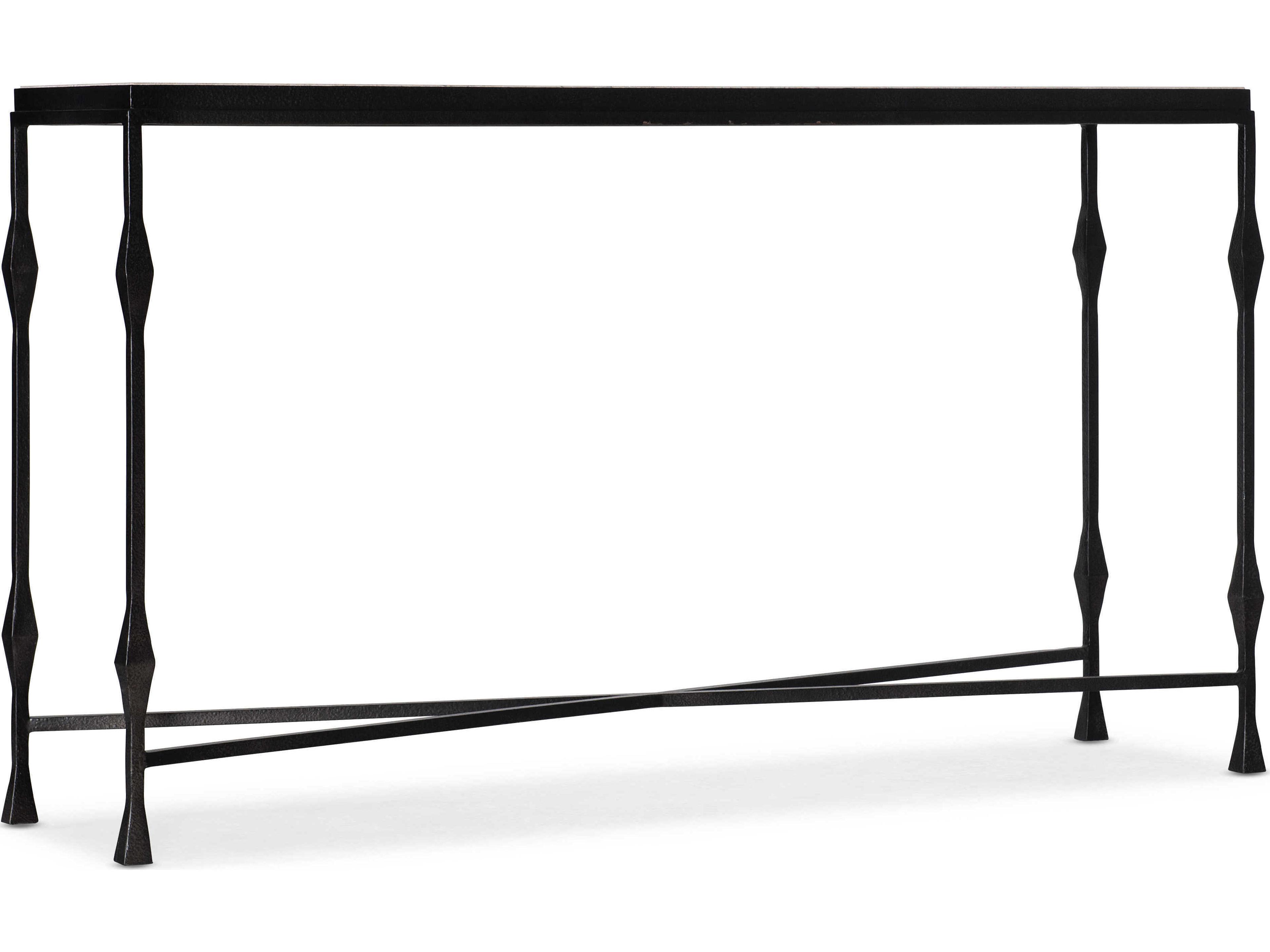 Hooker Furniture Commerce And Market Rectangular White Travertine Stone Black Console Table