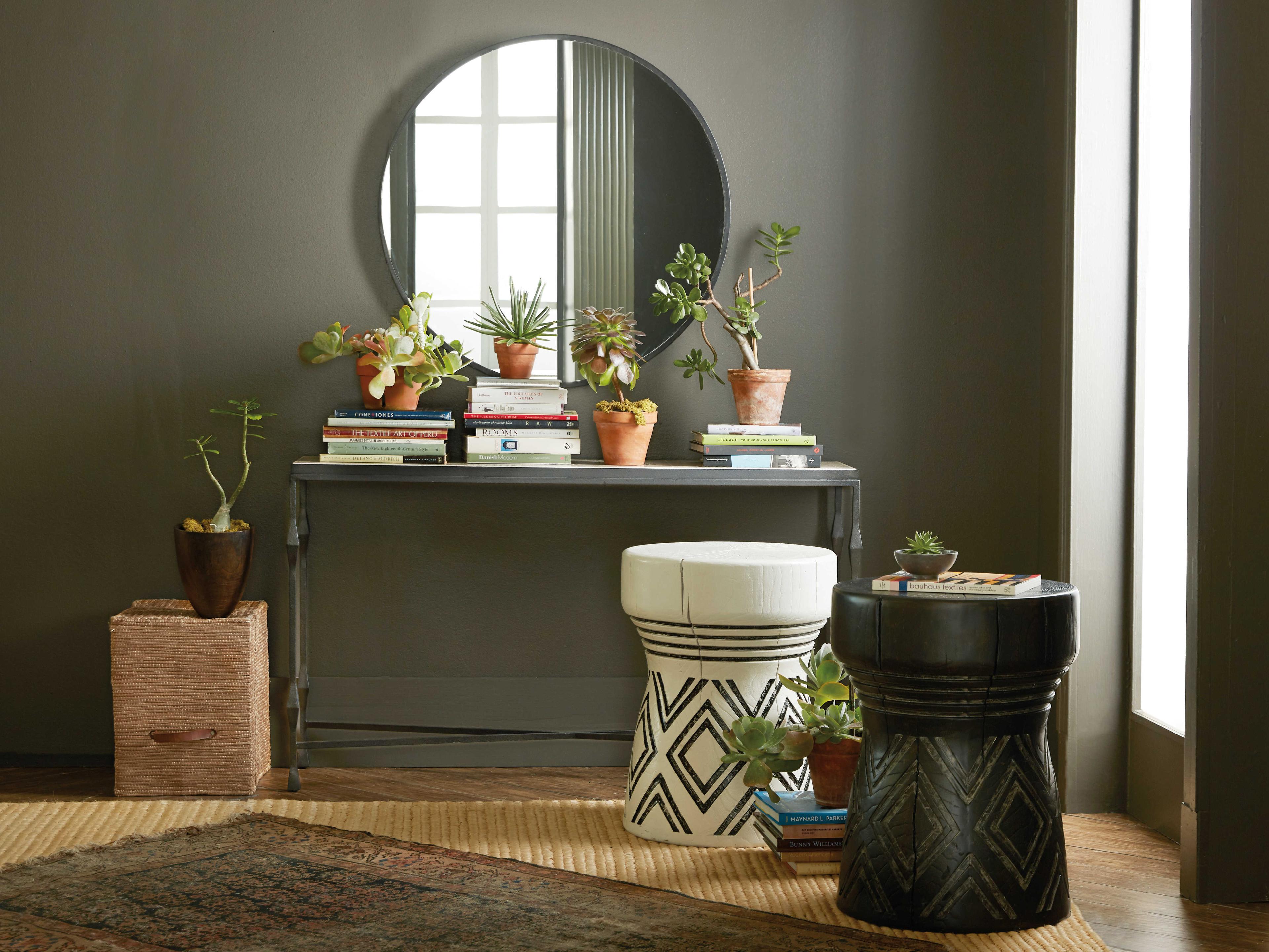 Hooker Furniture Commerce And Market Rectangular White Travertine Stone Black Console Table