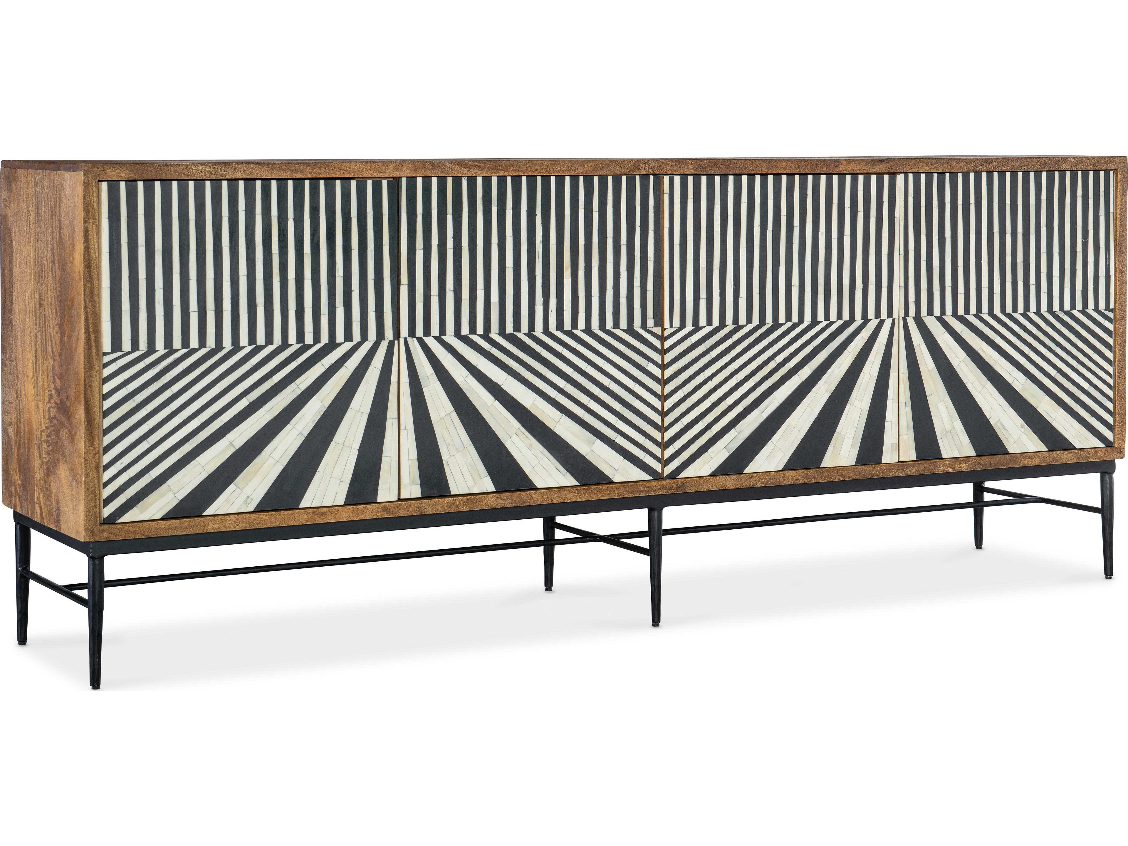 Hooker Furniture Commerce and Market Linear Perspective 80" Mango Wood Brown Black & White Credenza Sideboard