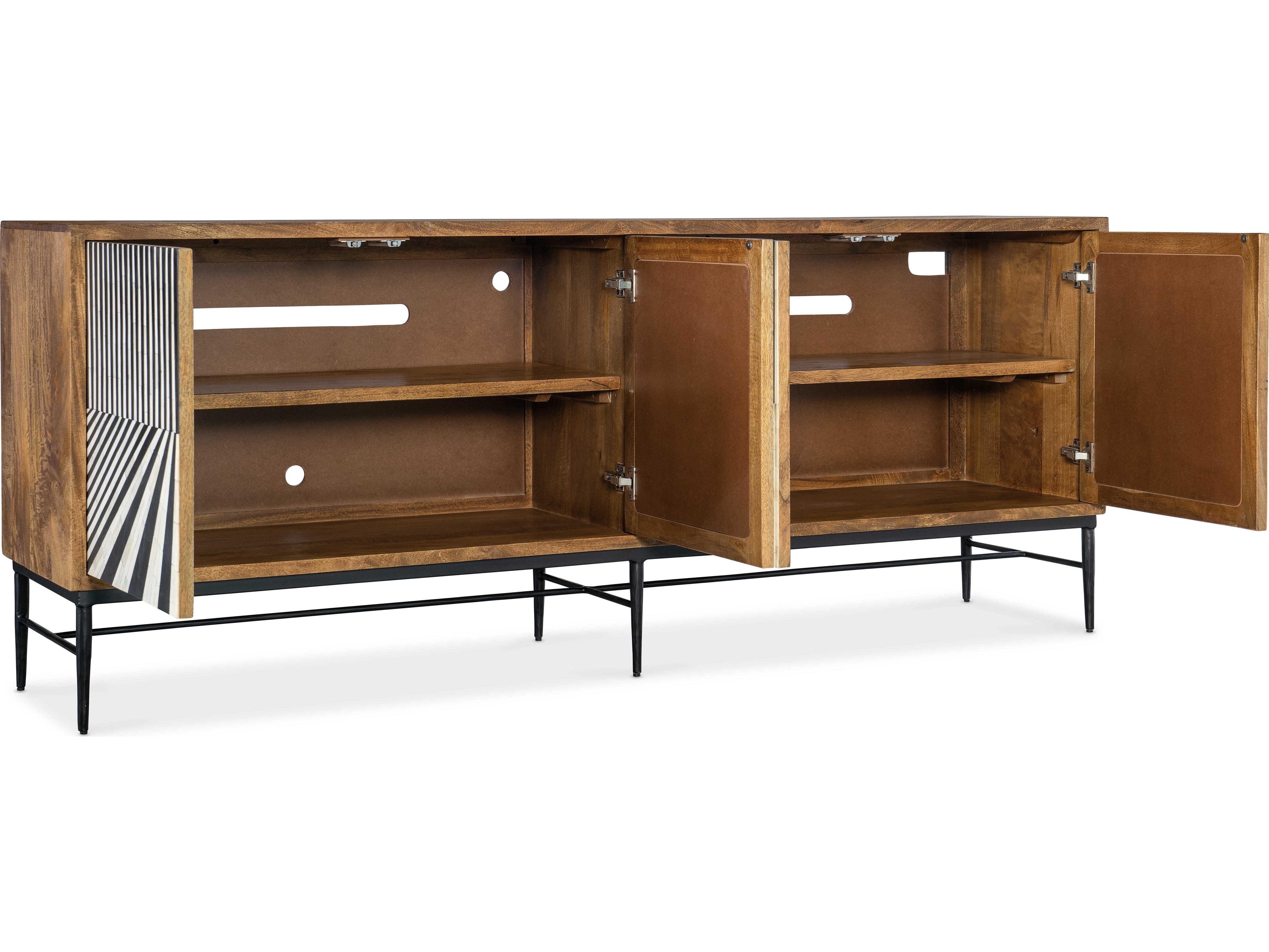 Hooker Furniture Commerce and Market Linear Perspective 80" Mango Wood Brown Black & White Credenza Sideboard