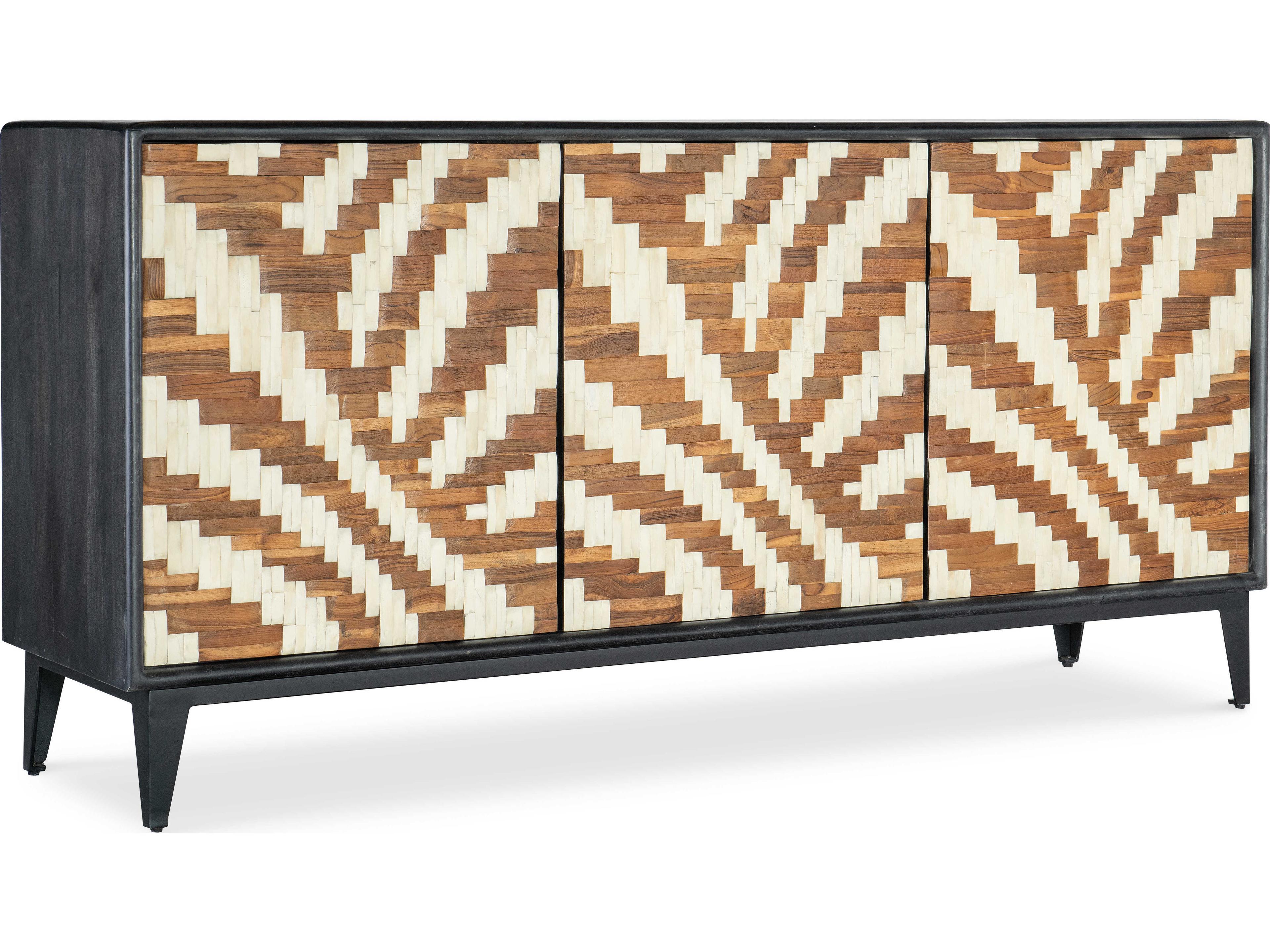 Commerce and Market Entwined 69" Mango Wood Black Brown & White Bone Credenza Sideboard