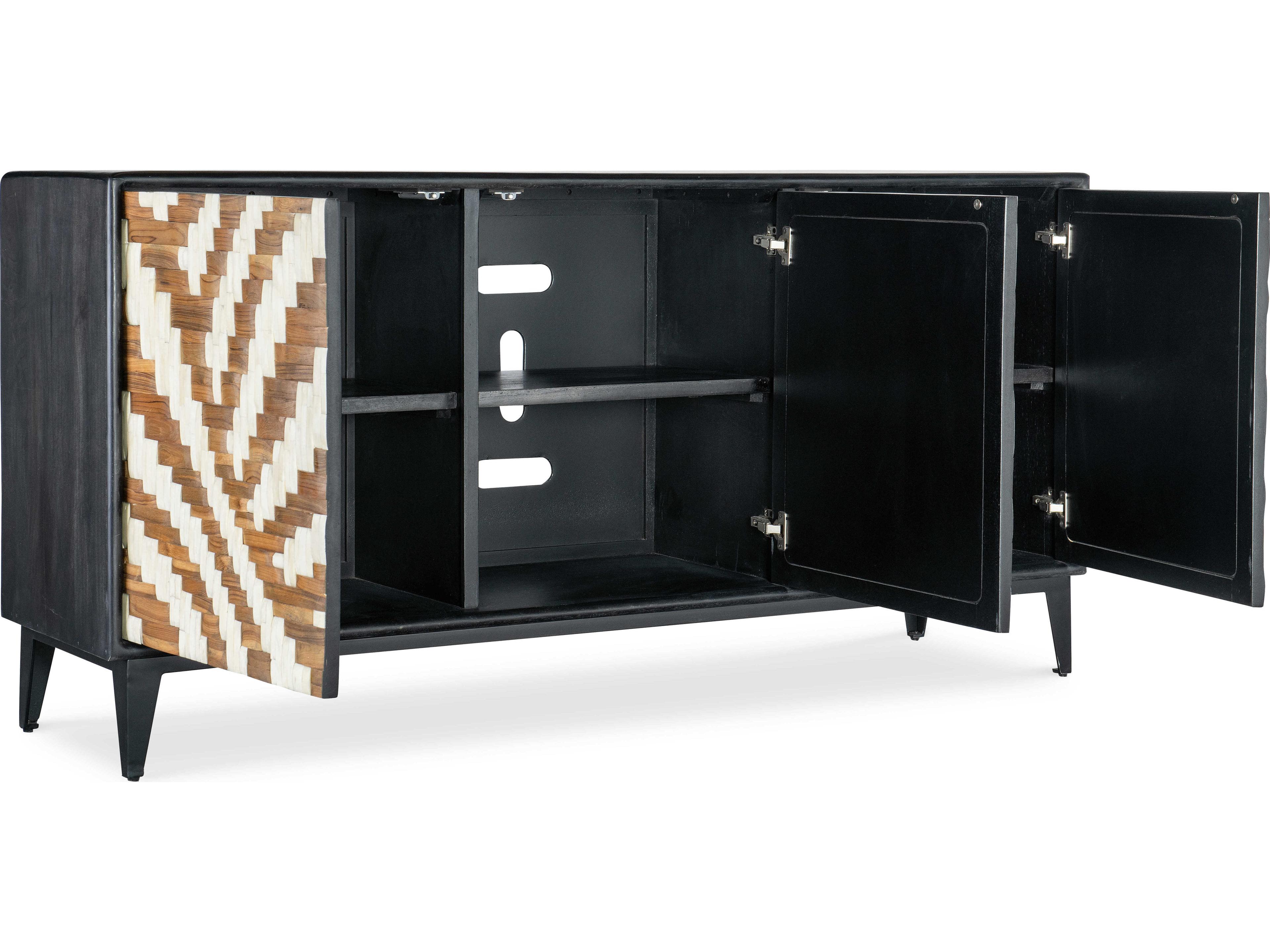 Hooker Furniture Commerce and Market Entwined 69" Mango Wood Black Brown & White Bone Credenza Sideboard