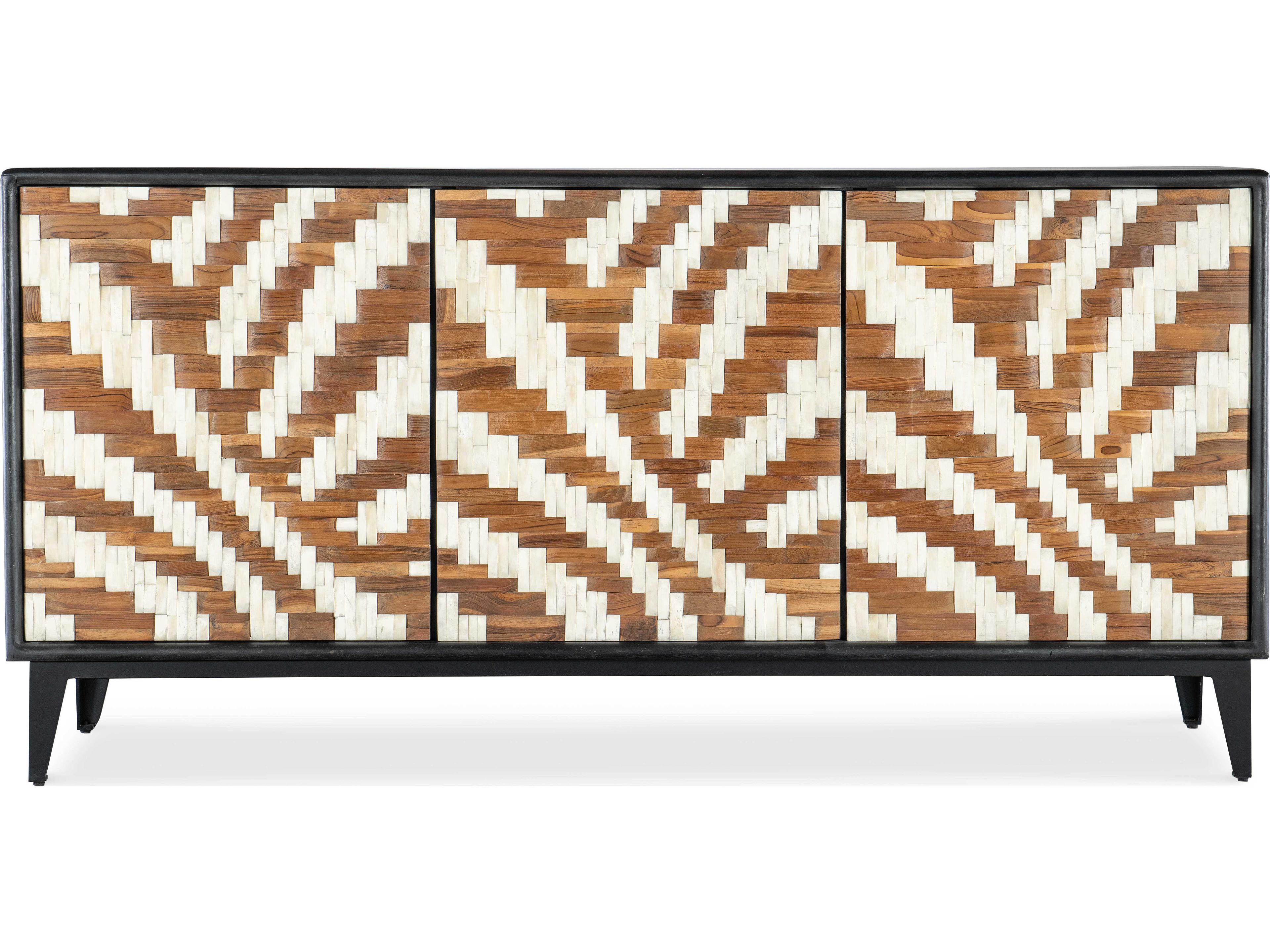Hooker Furniture Commerce and Market Entwined 69" Mango Wood Black Brown & White Bone Credenza Sideboard