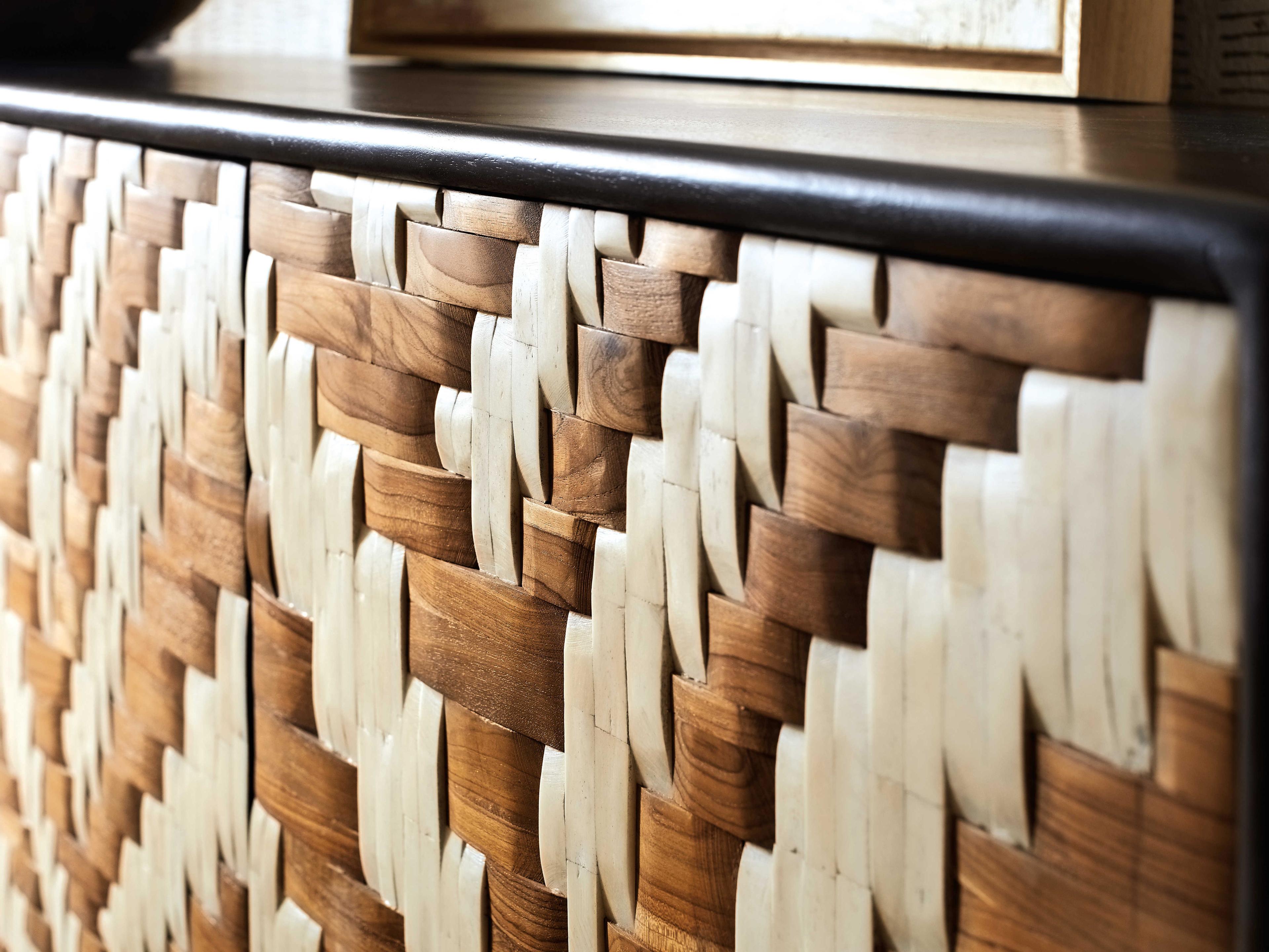 Hooker Furniture Commerce and Market Entwined 69" Mango Wood Black Brown & White Bone Credenza Sideboard