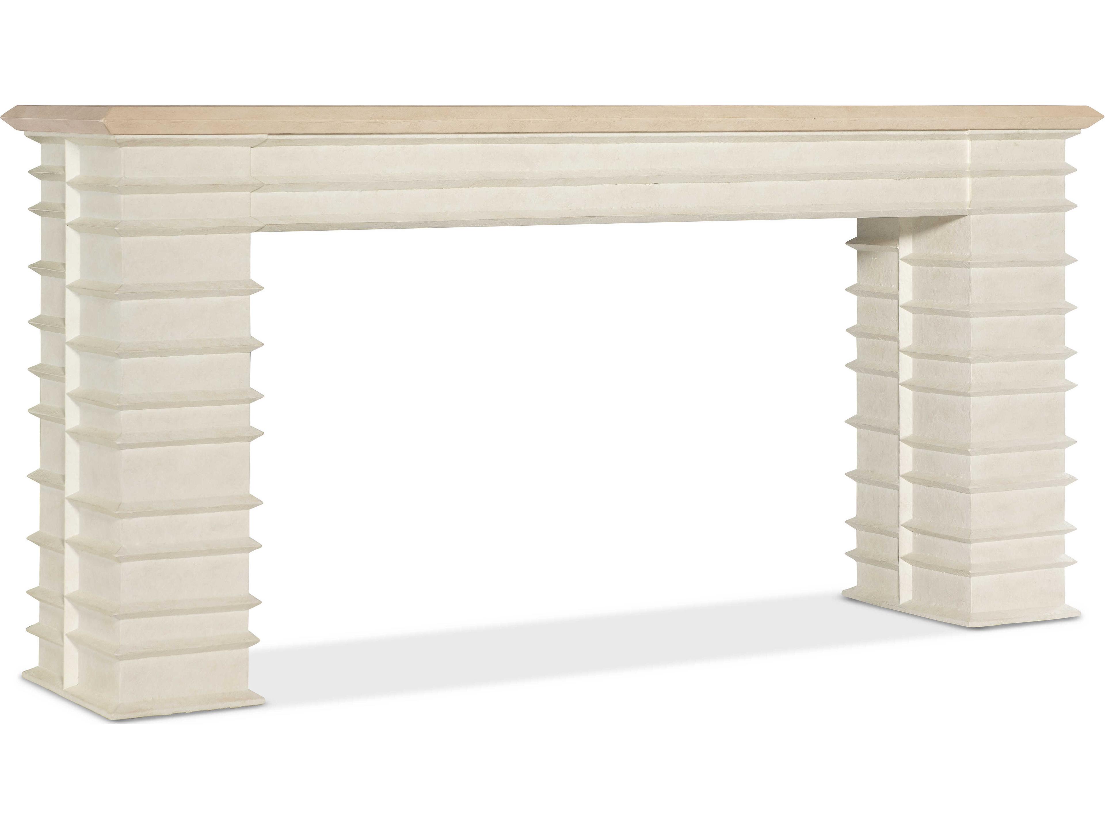 Hooker Furniture Commerce And Market Rectangular Wood Textured Alabaster Plaster White Console Table