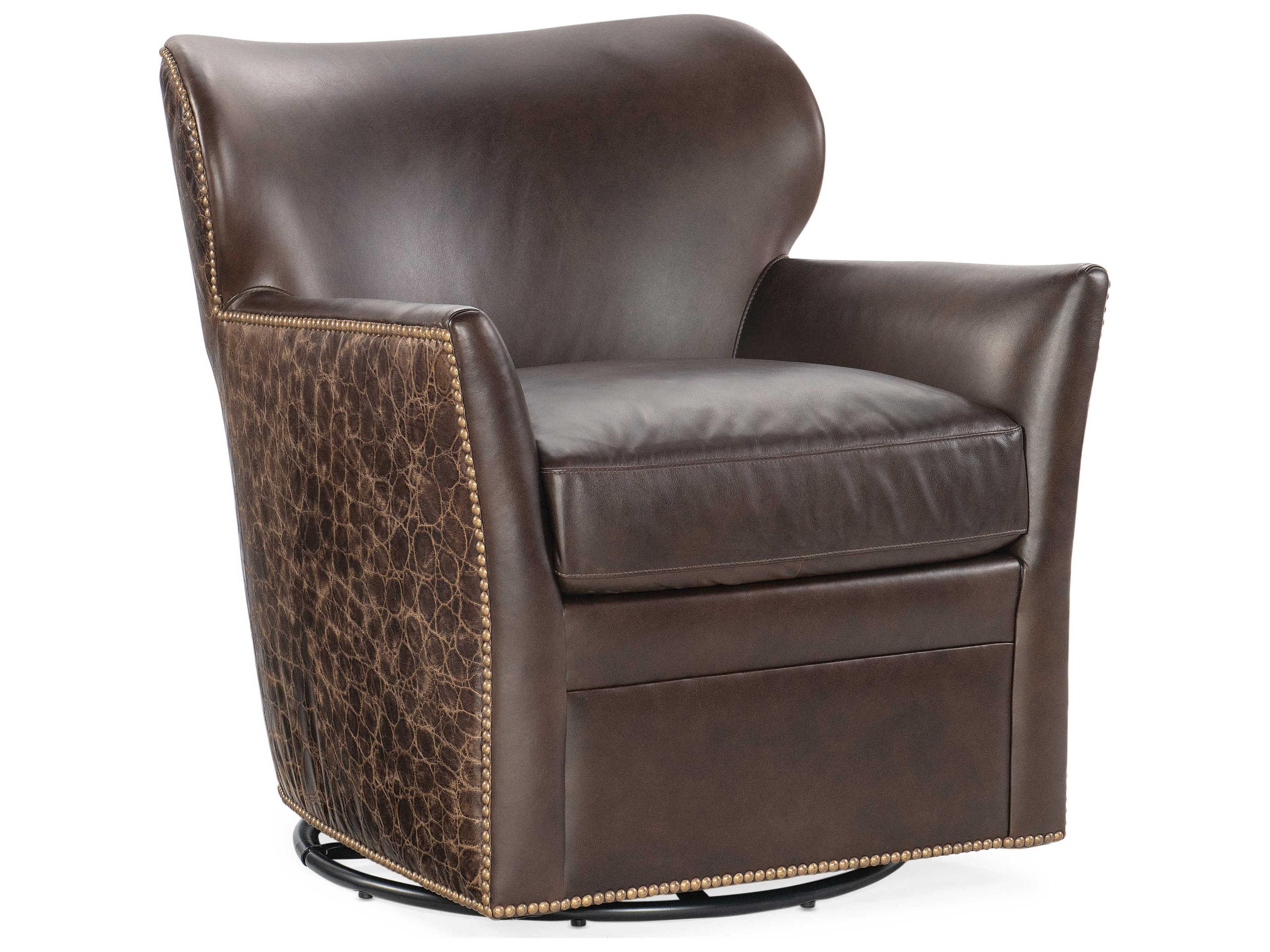 Kenya Swivel Brown Leather Accent Chair