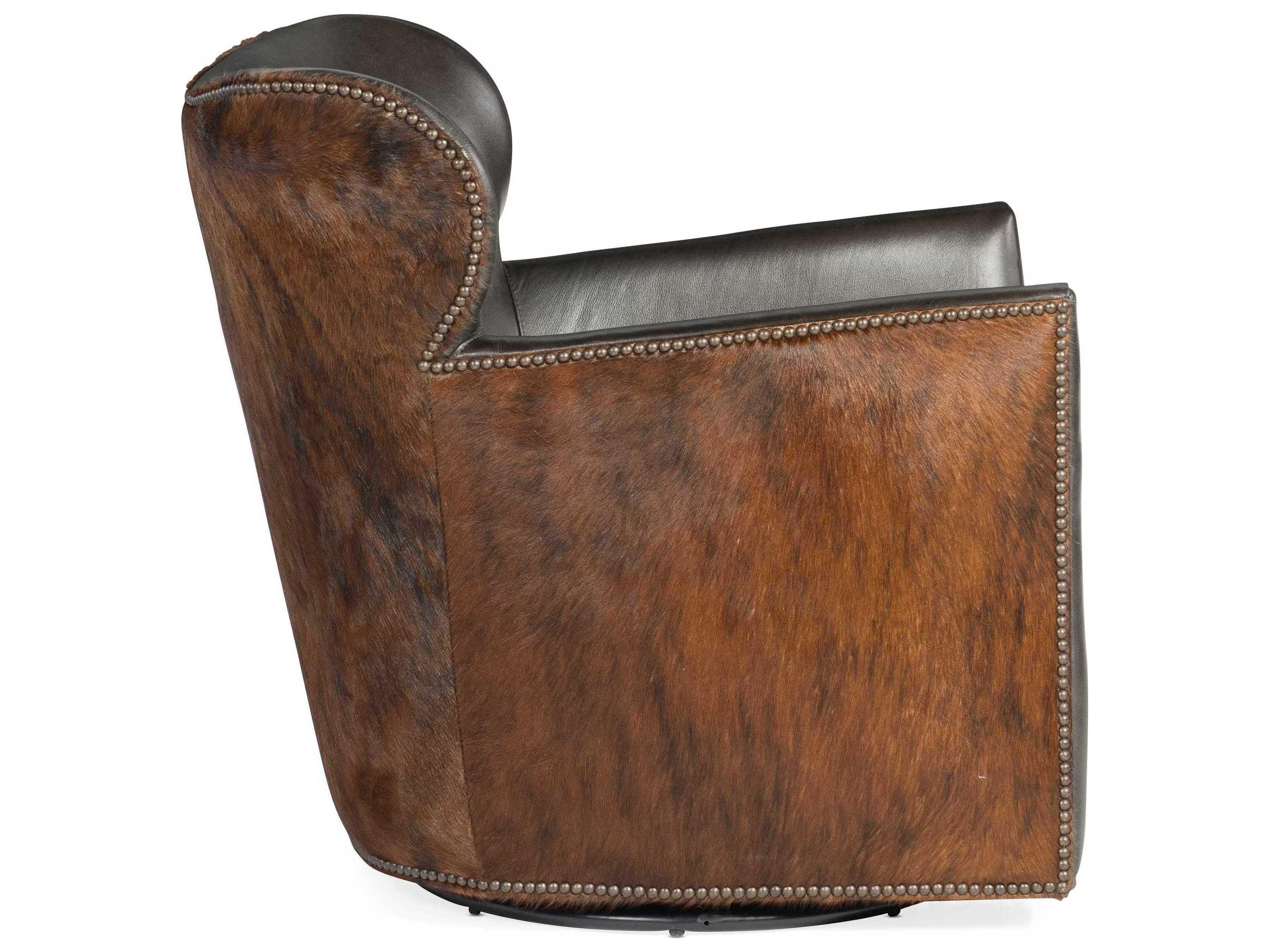 Luxecor Kato Swivel Brown Leather Accent Chair with Dark HOH