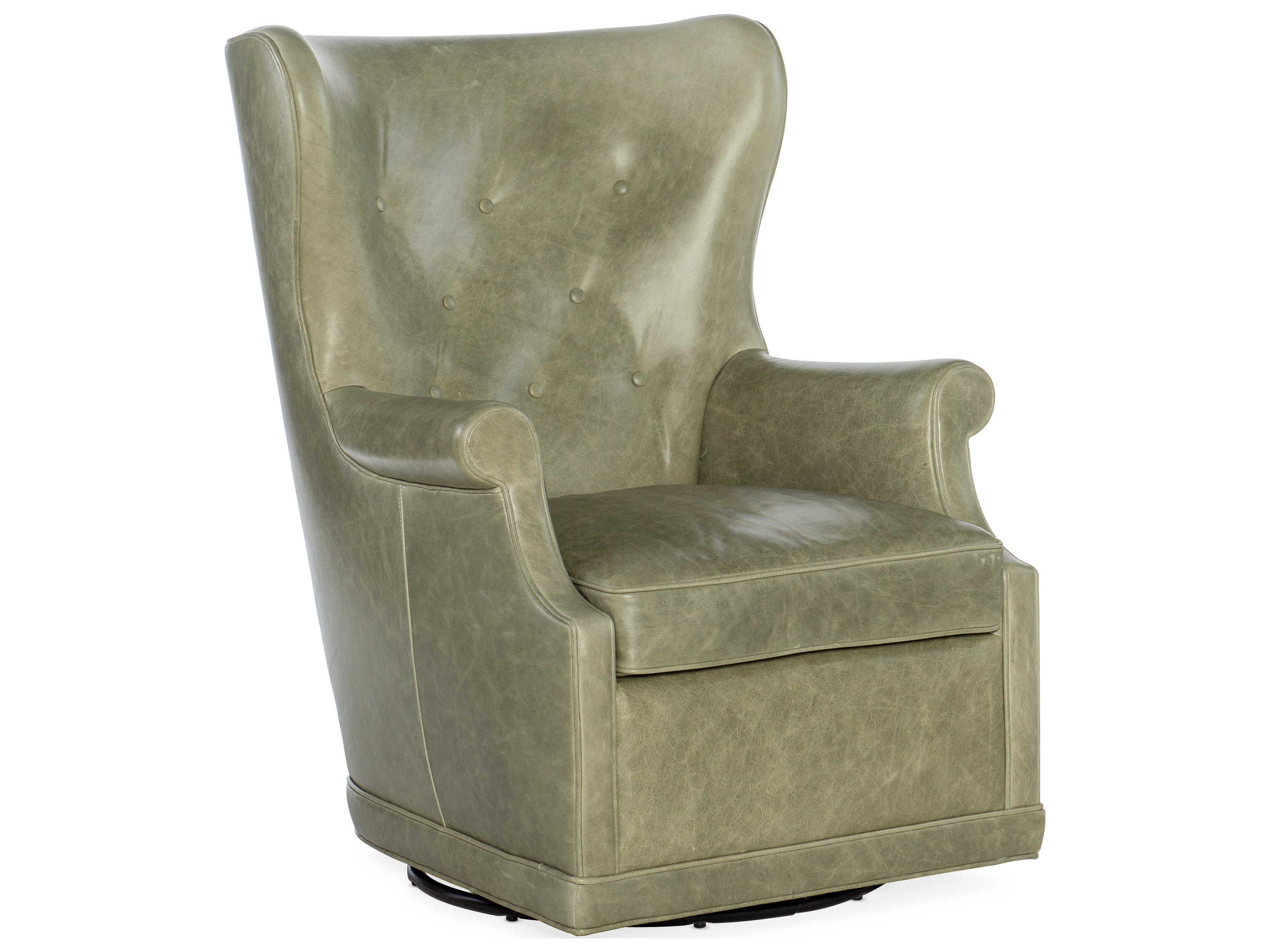 Cc Swivel Green Leather Club Chair