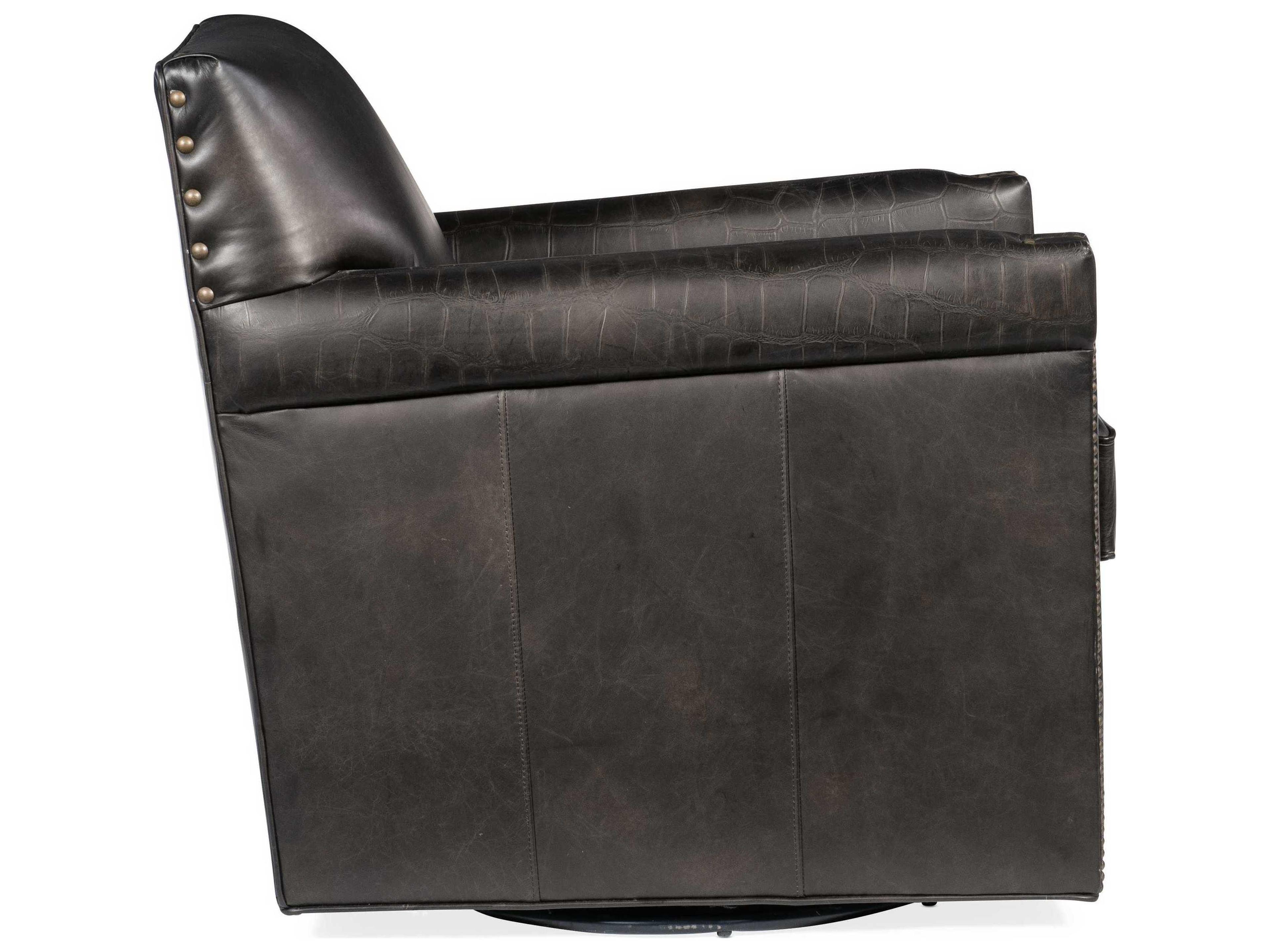 Hooker Furniture Potter Swivel Black Leather Club Chair