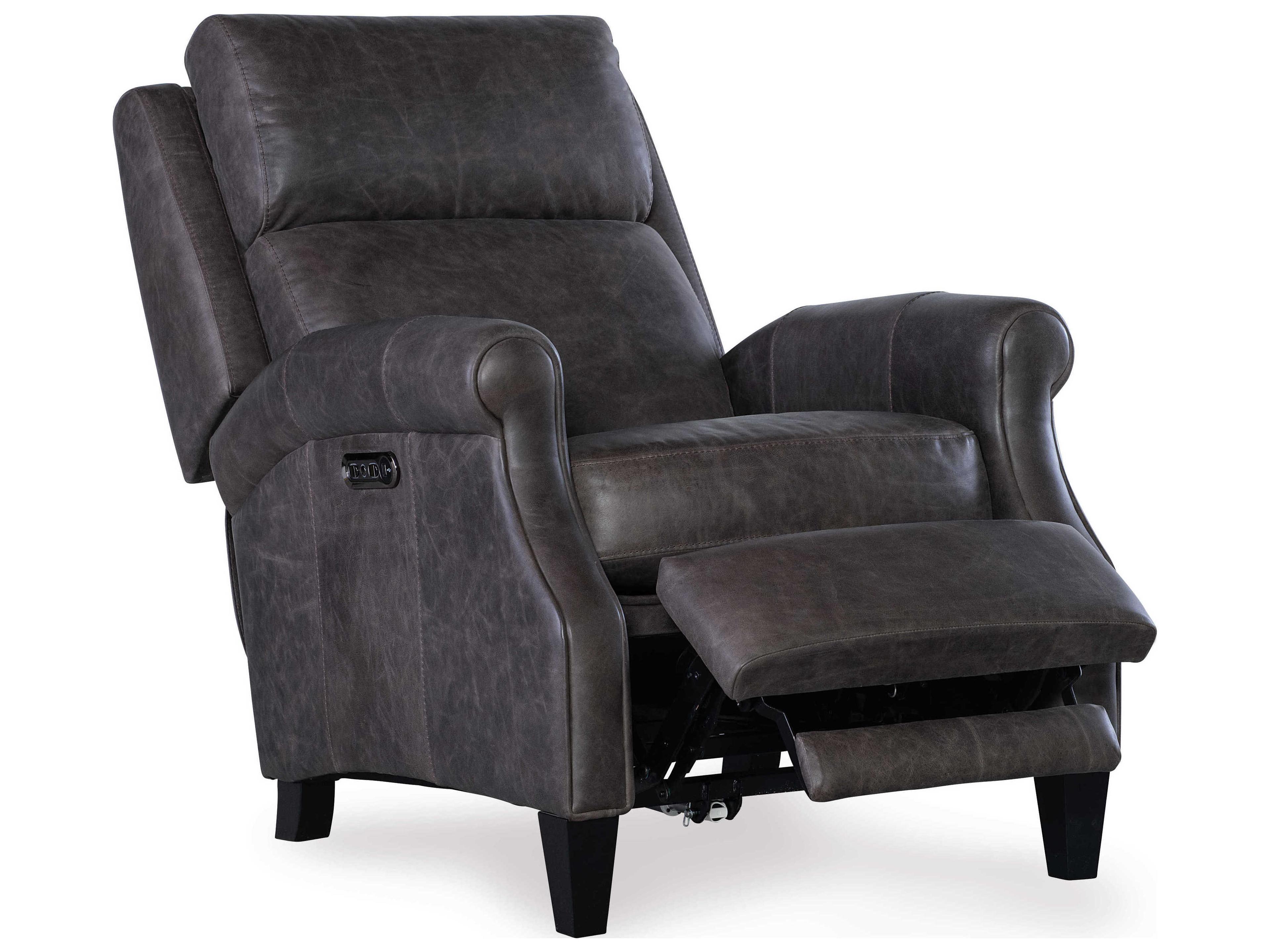 Hooker Furniture Hurley Power Saddlebag Lead Dark Brown Upholstered Recliner with Headrest
