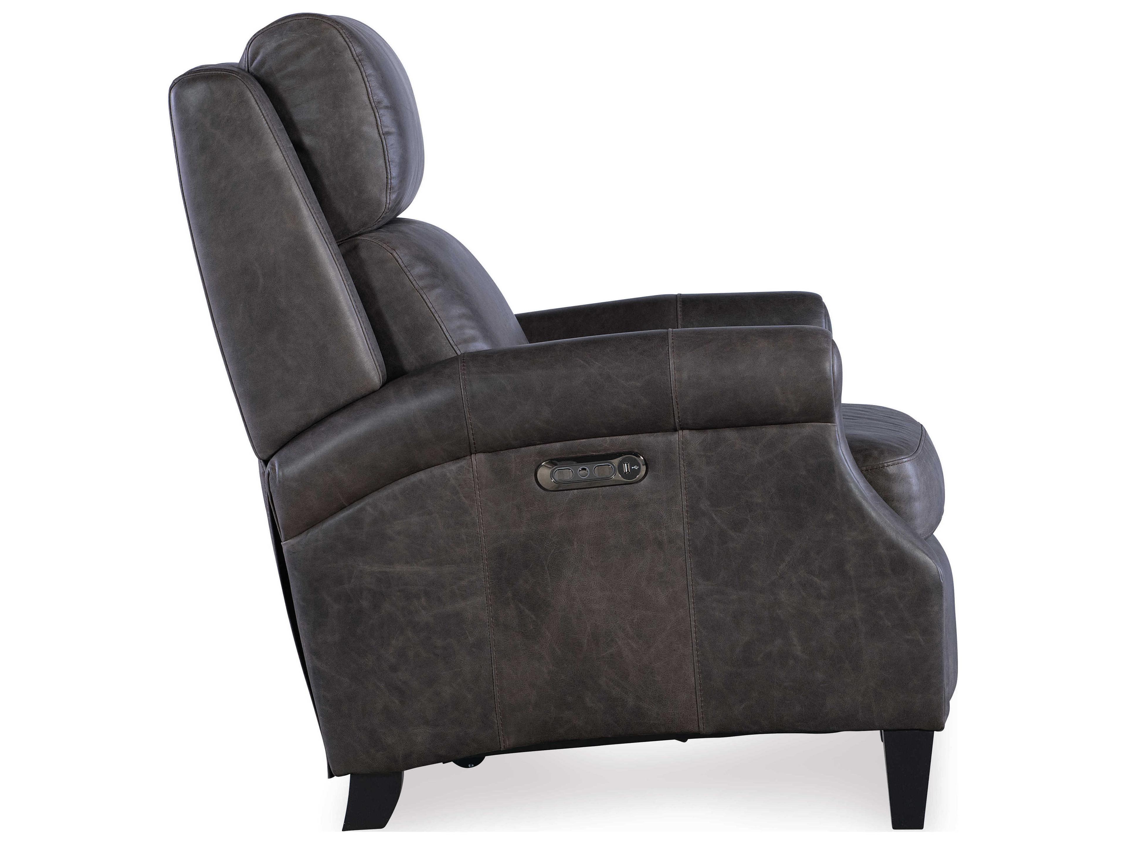 Hooker Furniture Hurley Power Saddlebag Lead Dark Brown Upholstered Recliner with Headrest