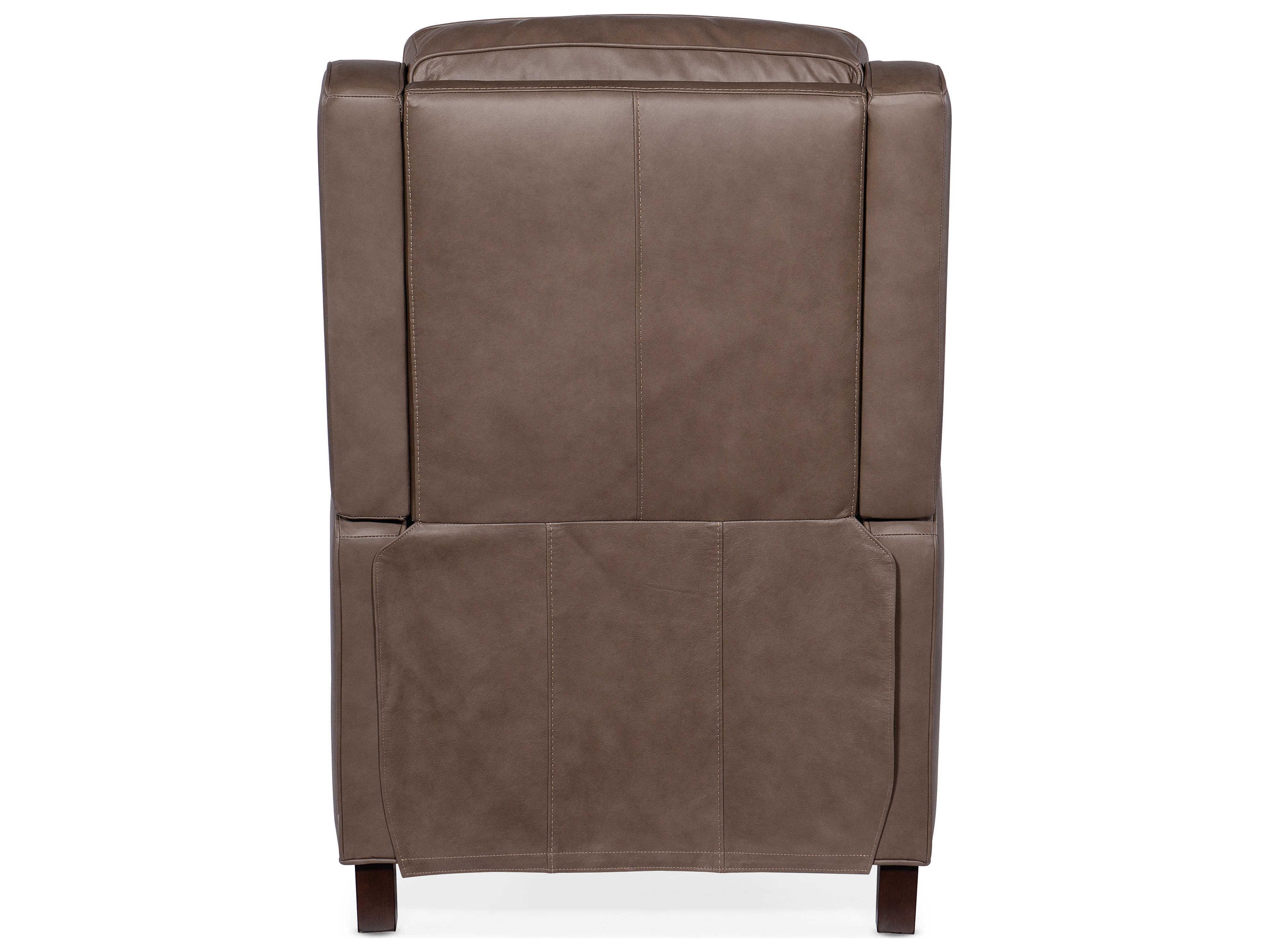 Hooker Furniture Tricia Manual Push Back Aspen Lenado Dark Wood Brown Leather Recliner