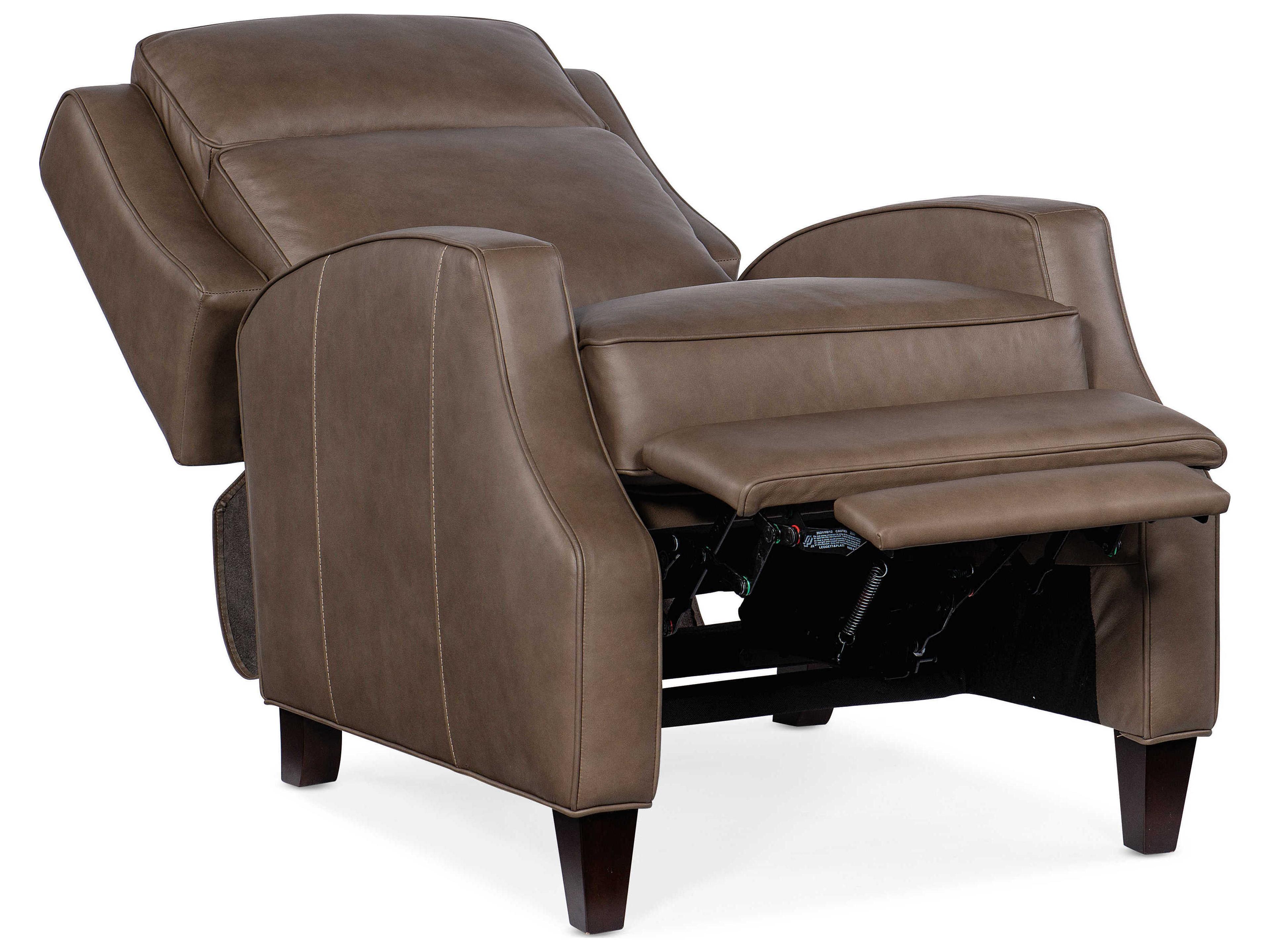 Hooker Furniture Tricia Manual Push Back Aspen Lenado Dark Wood Brown Leather Recliner