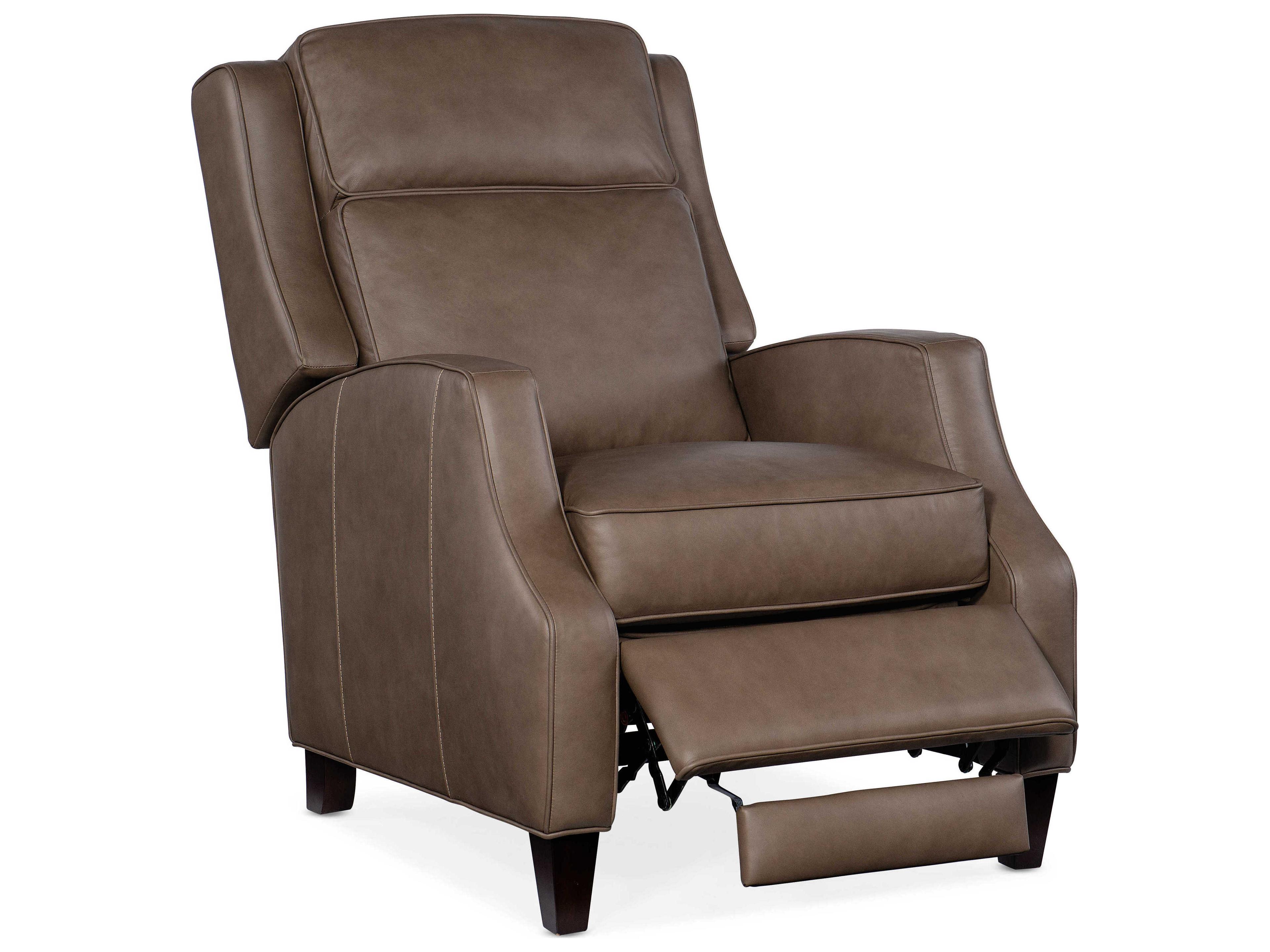 Hooker Furniture Tricia Manual Push Back Aspen Lenado Dark Wood Brown Leather Recliner