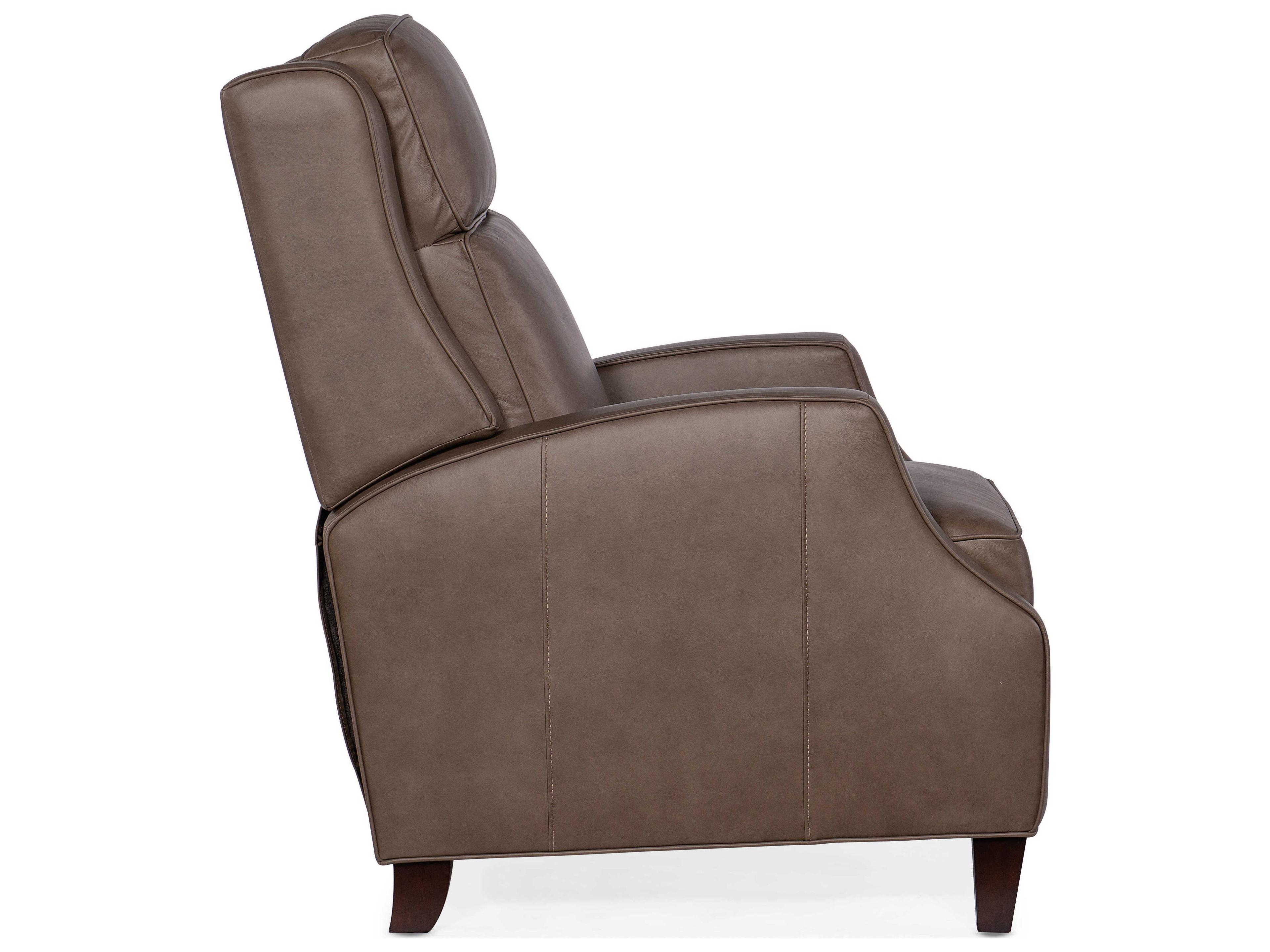 Hooker Furniture Tricia Manual Push Back Aspen Lenado Dark Wood Brown Leather Recliner