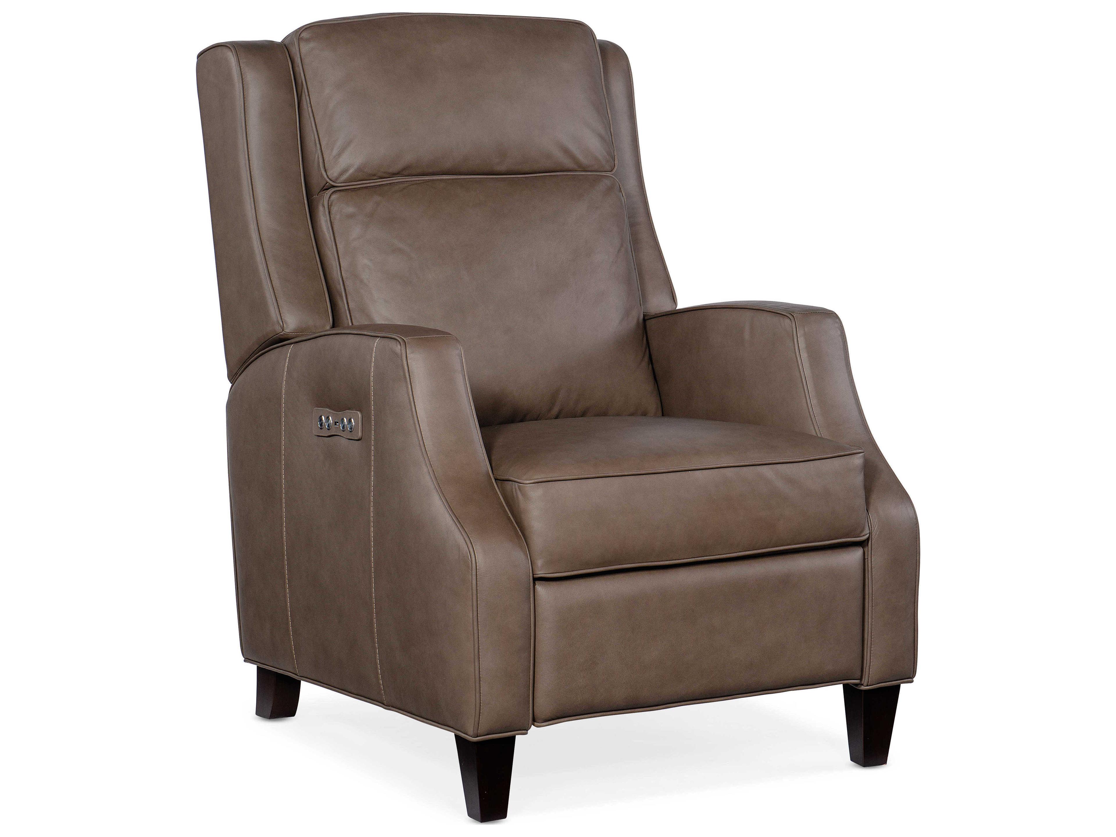Hooker Furniture Tricia Power Aspen Lenado Dark Wood Brown Leather Recliner with Headrest