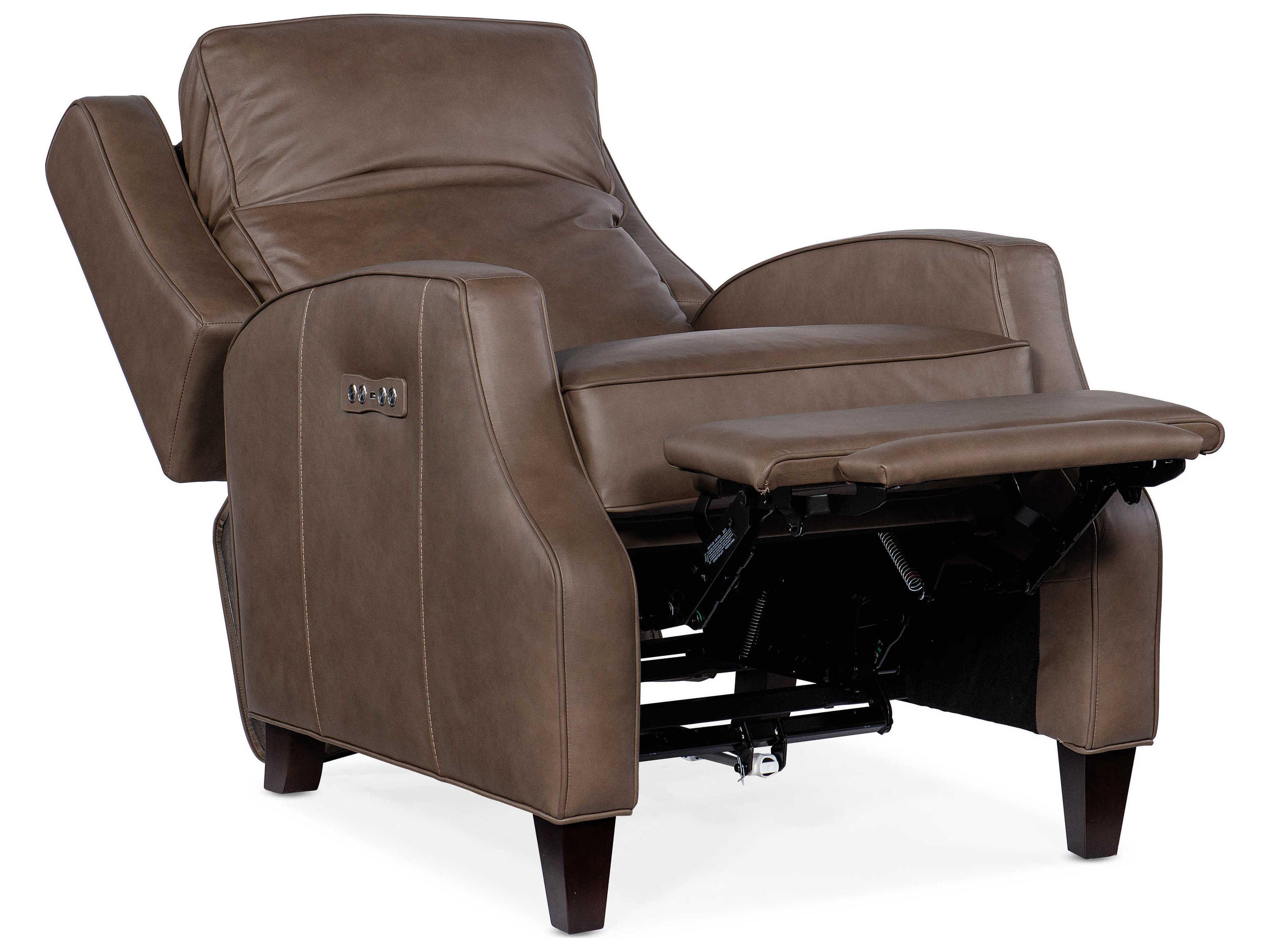 Hooker Furniture Tricia Power Aspen Lenado Dark Wood Brown Leather Recliner with Headrest