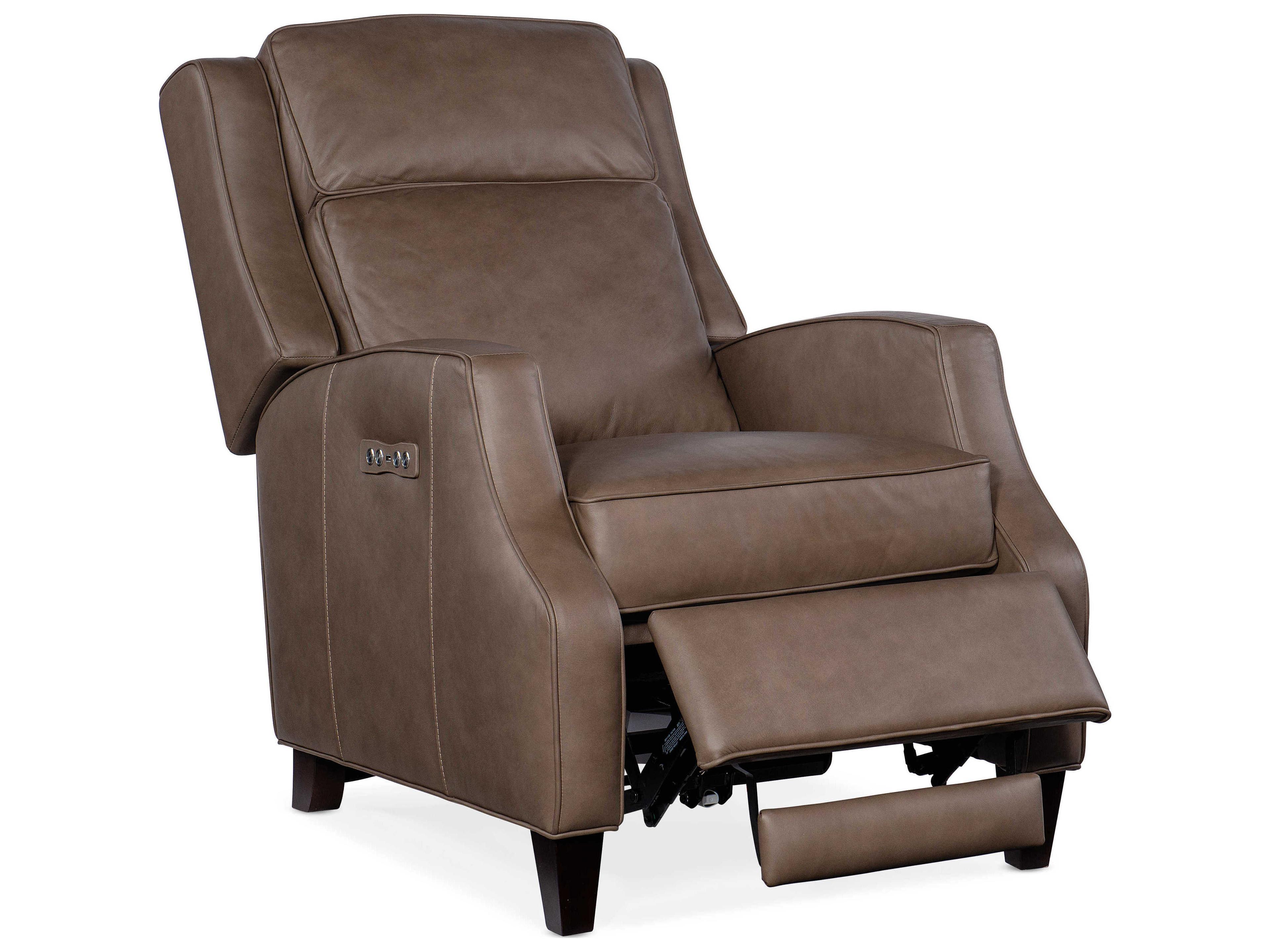 Hooker Furniture Tricia Power Aspen Lenado Dark Wood Brown Leather Recliner with Headrest