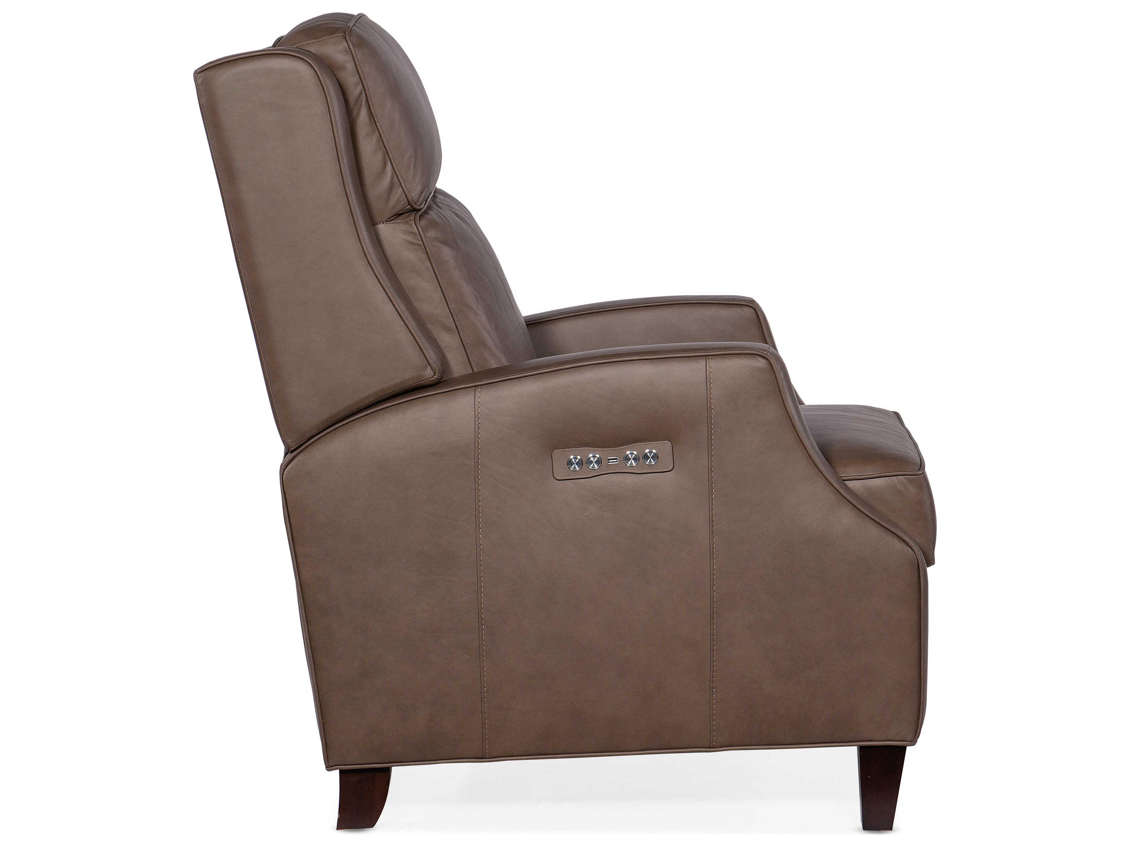Hooker Furniture Tricia Power Aspen Lenado Dark Wood Brown Leather Recliner with Headrest