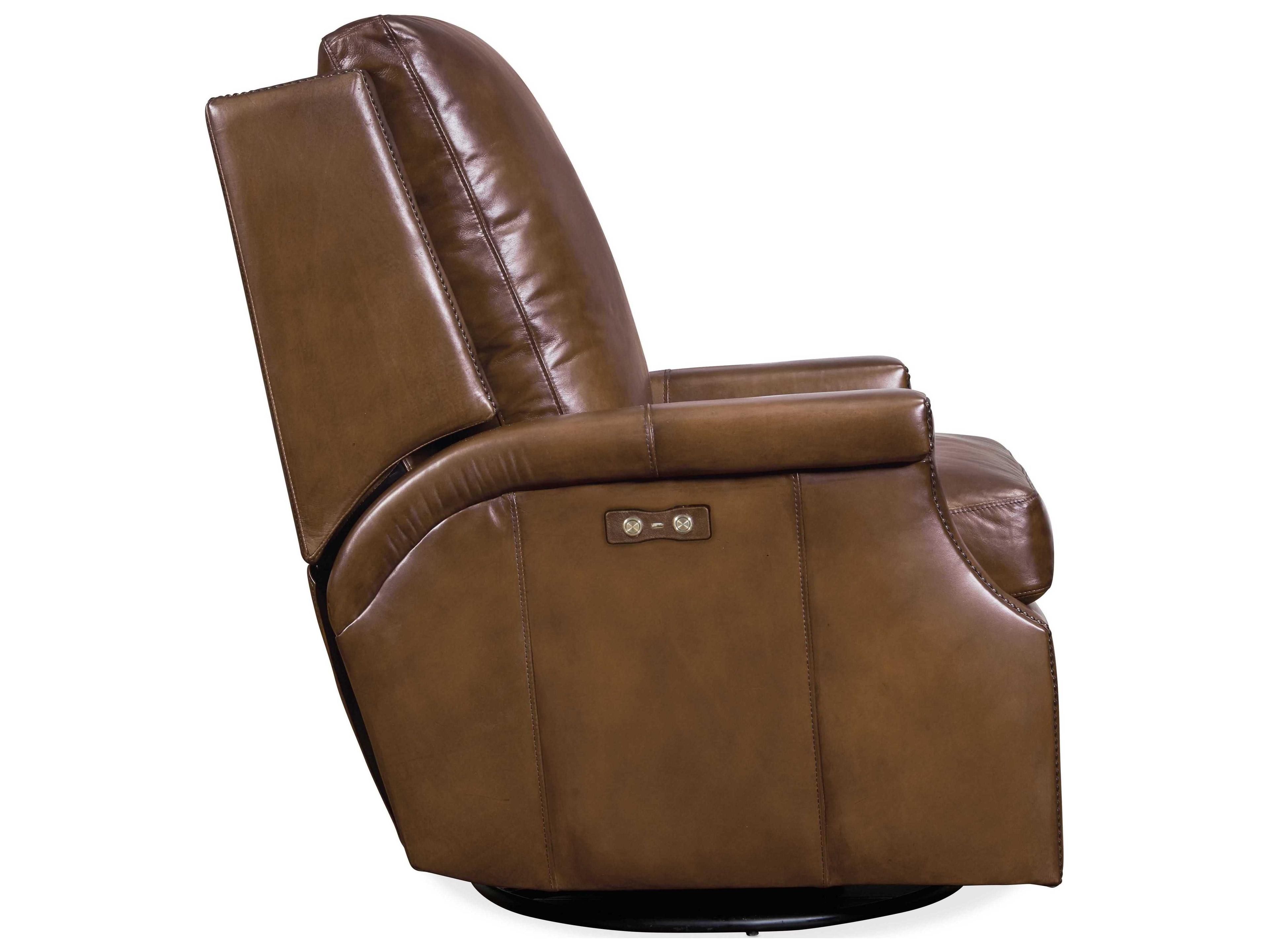 Luxecor Collin Power Swivel Glider Checkmate Pawn Brown Leather Recliner