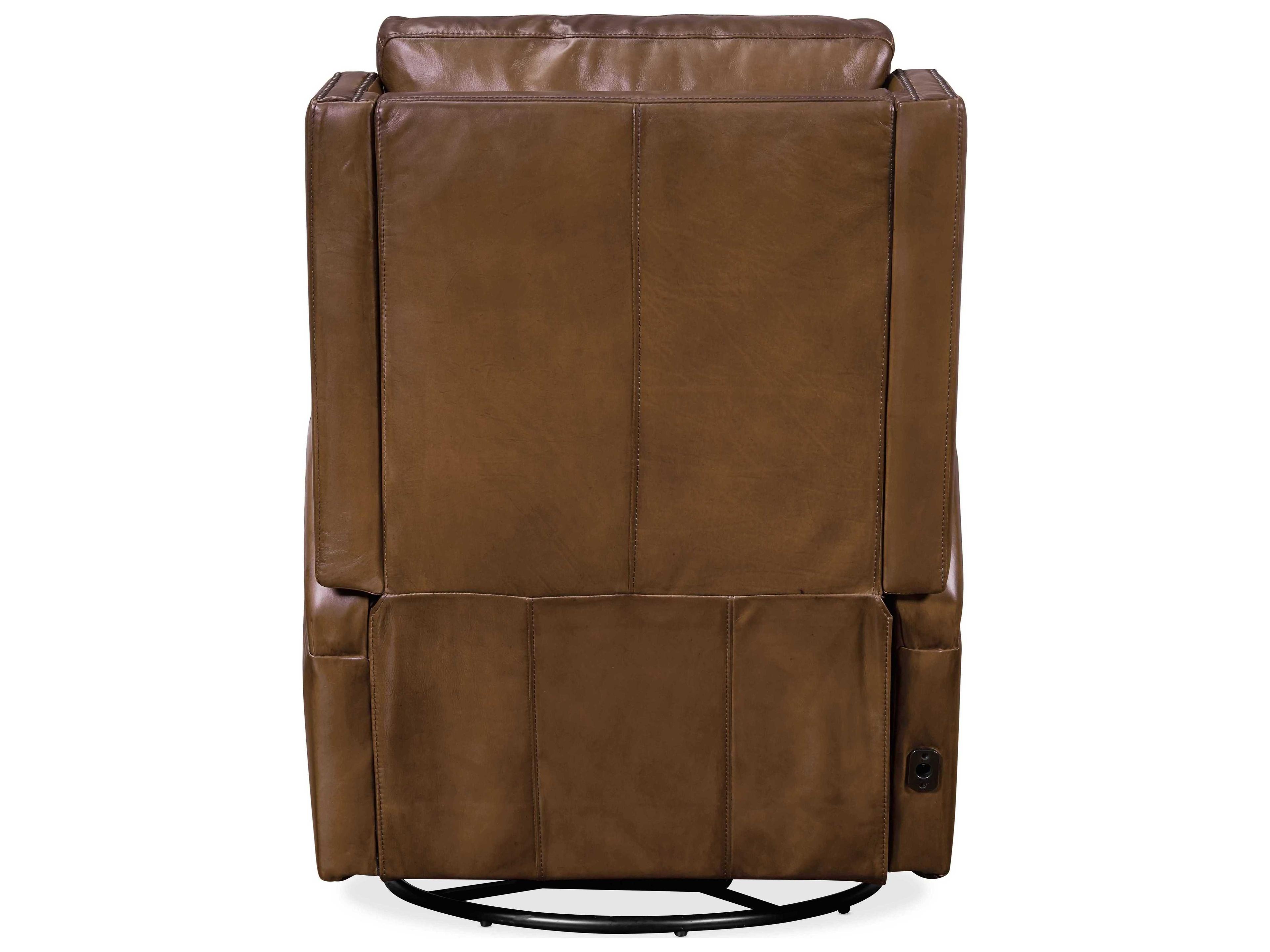 Luxecor Collin Power Swivel Glider Checkmate Pawn Brown Leather Recliner