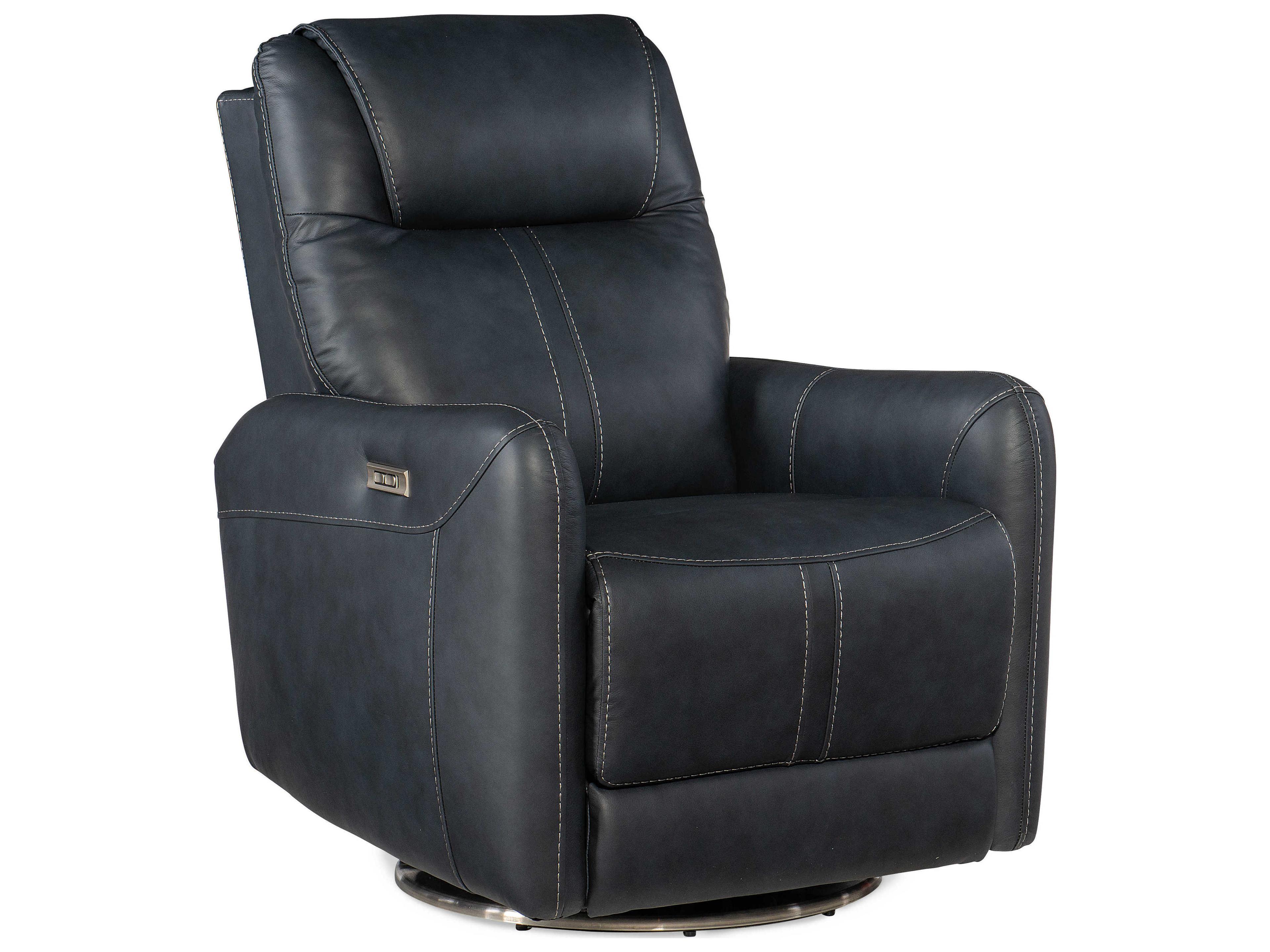 Hooker Furniture Steffen Swivel Power Aline Sea Black Leather Recliner with Headrest