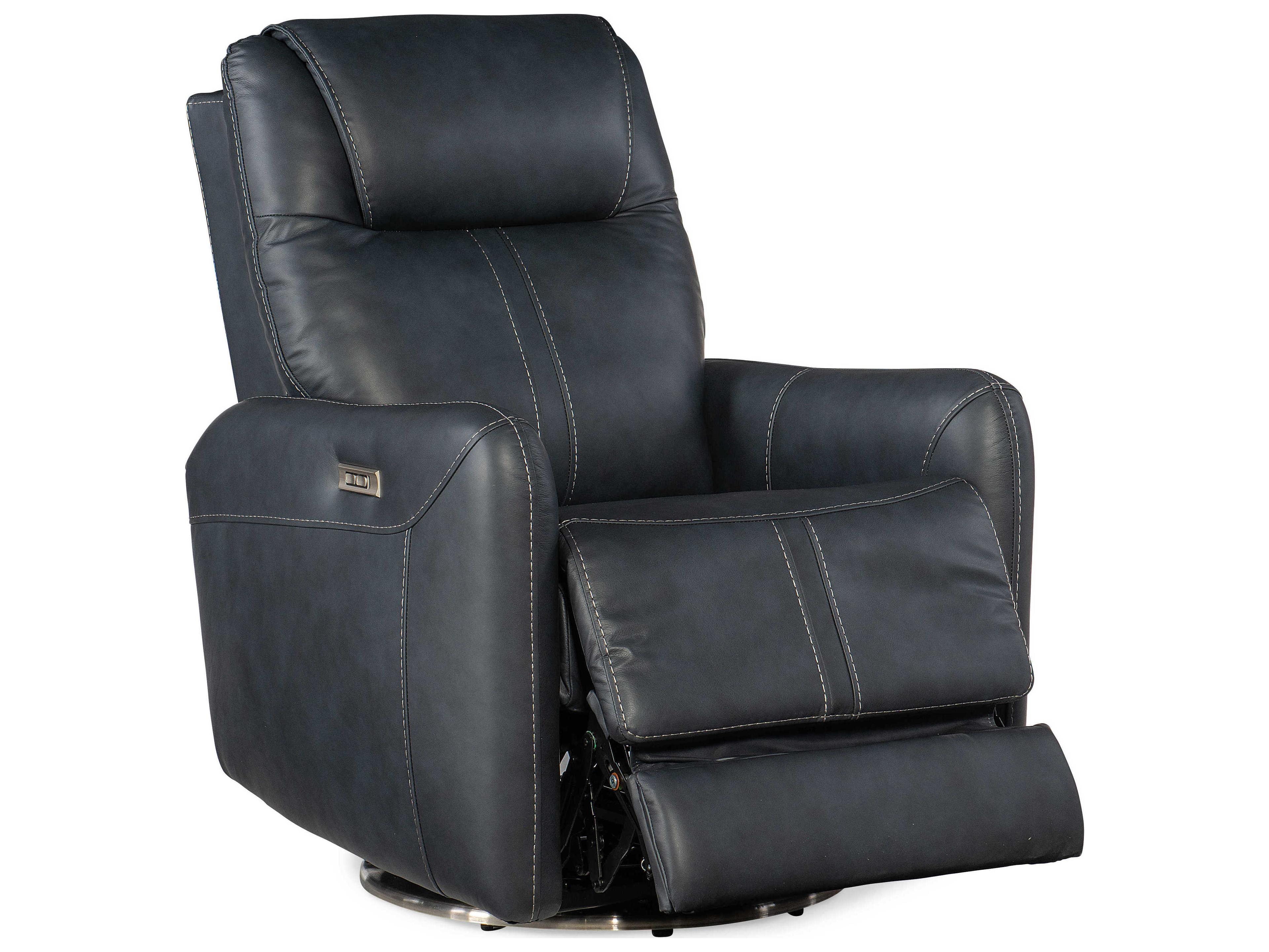 Hooker Furniture Steffen Swivel Power Aline Sea Black Leather Recliner with Headrest