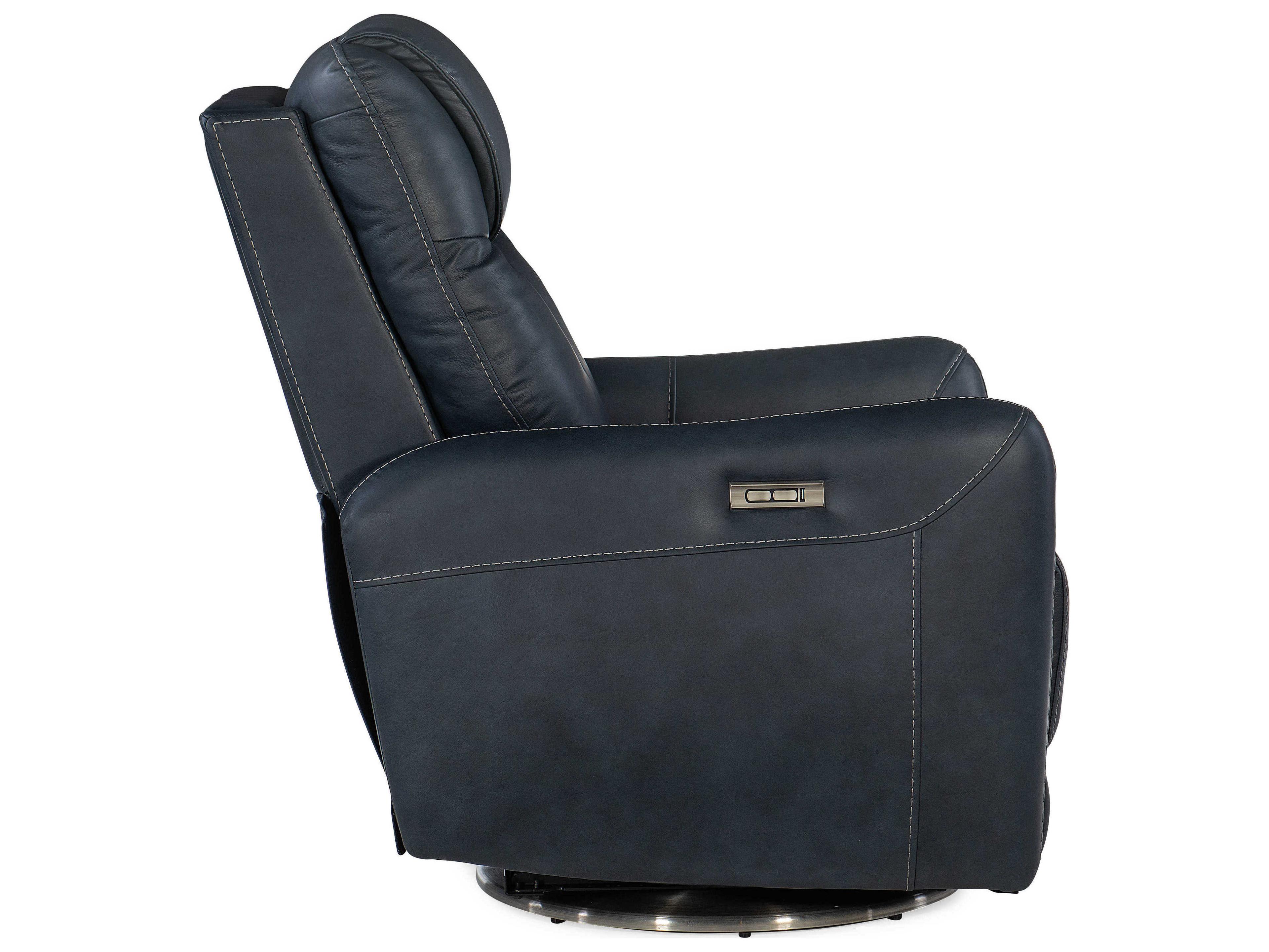 Hooker Furniture Steffen Swivel Power Aline Sea Black Leather Recliner with Headrest