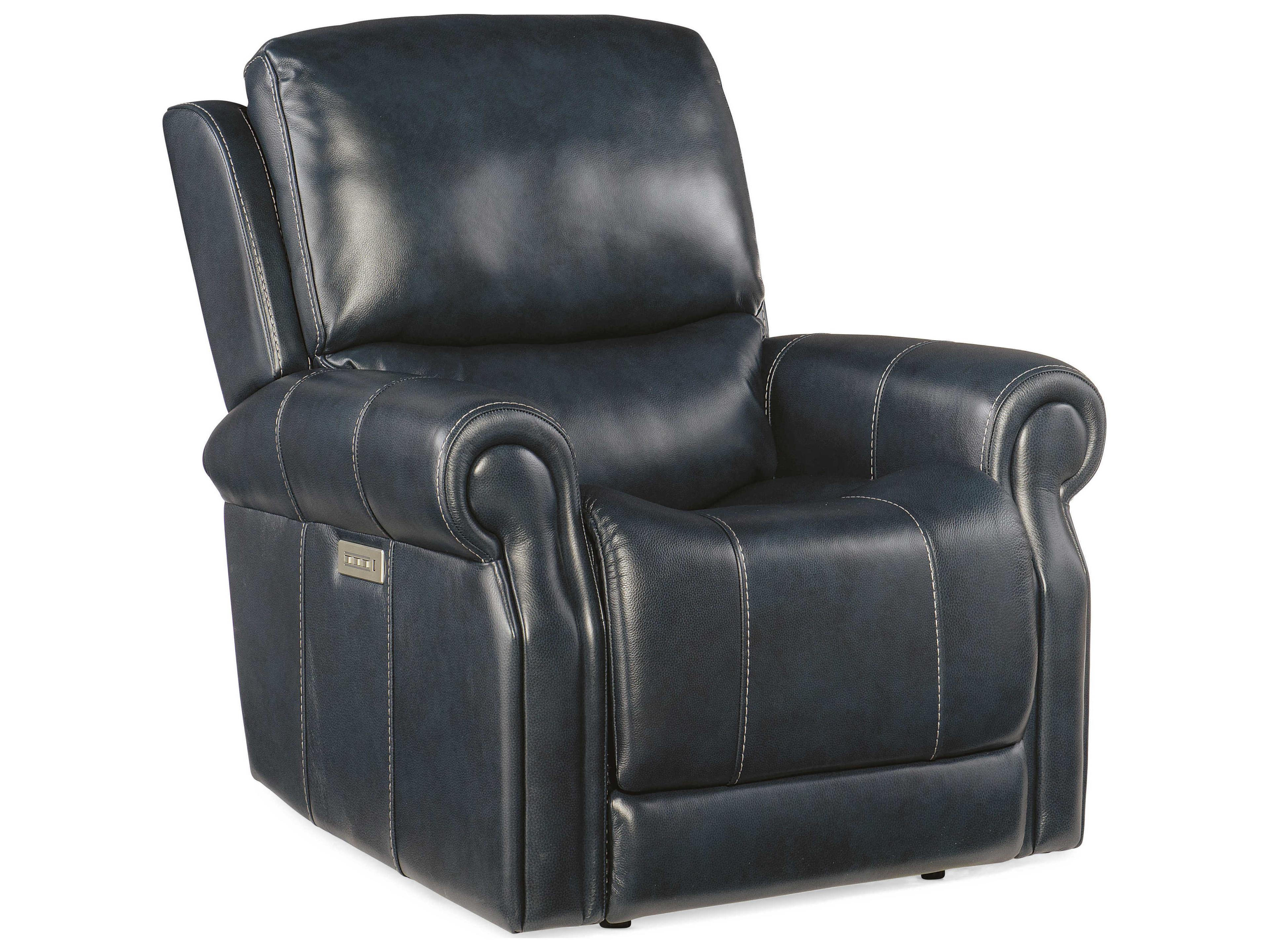 Hooker Furniture Eisley Power Sorrento Night Seas Black Leather Recliner with Headrest and Lumbar